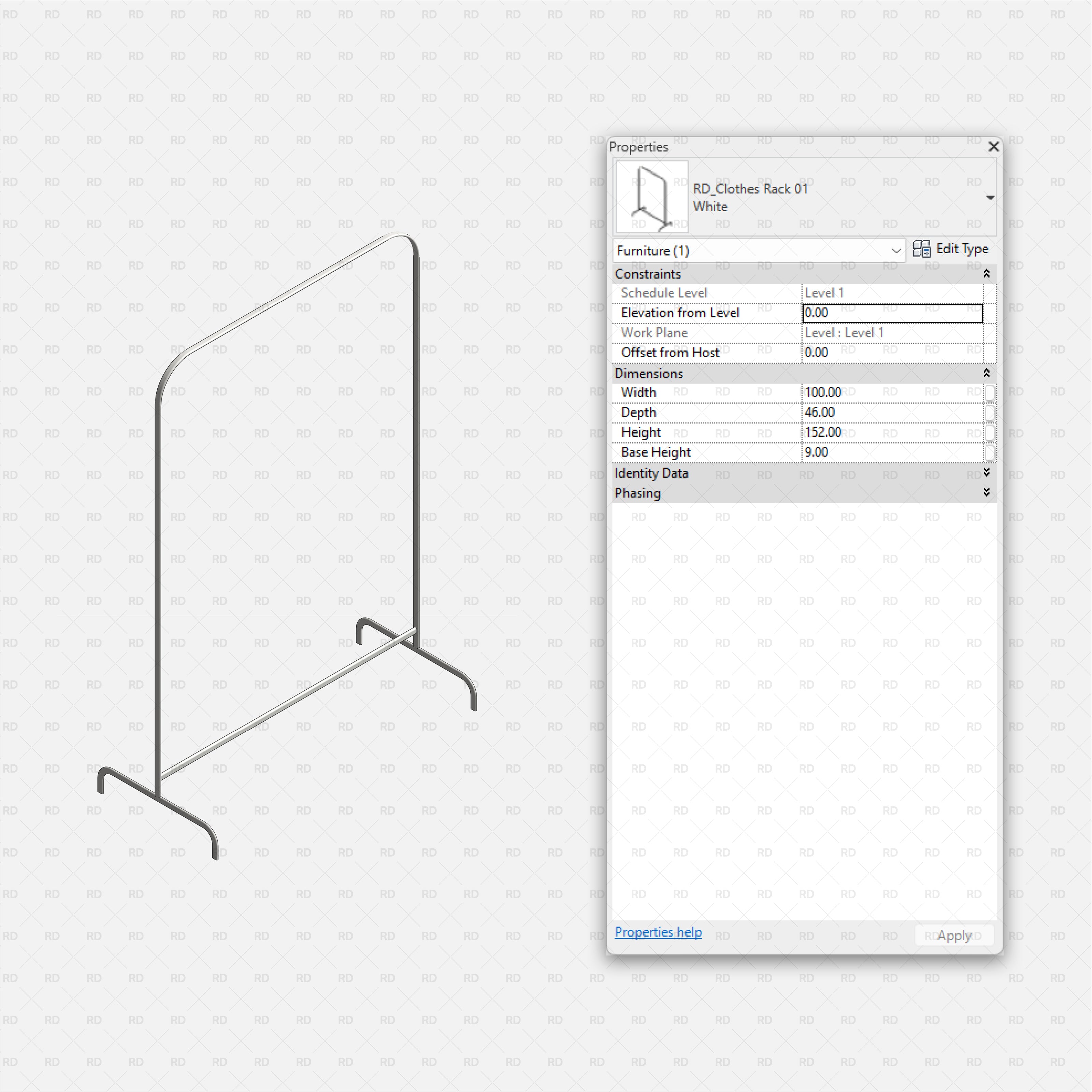 Revit Laundry Equipment RD Studio BIM Blocks RFA - Clothes Rack 01 Family
