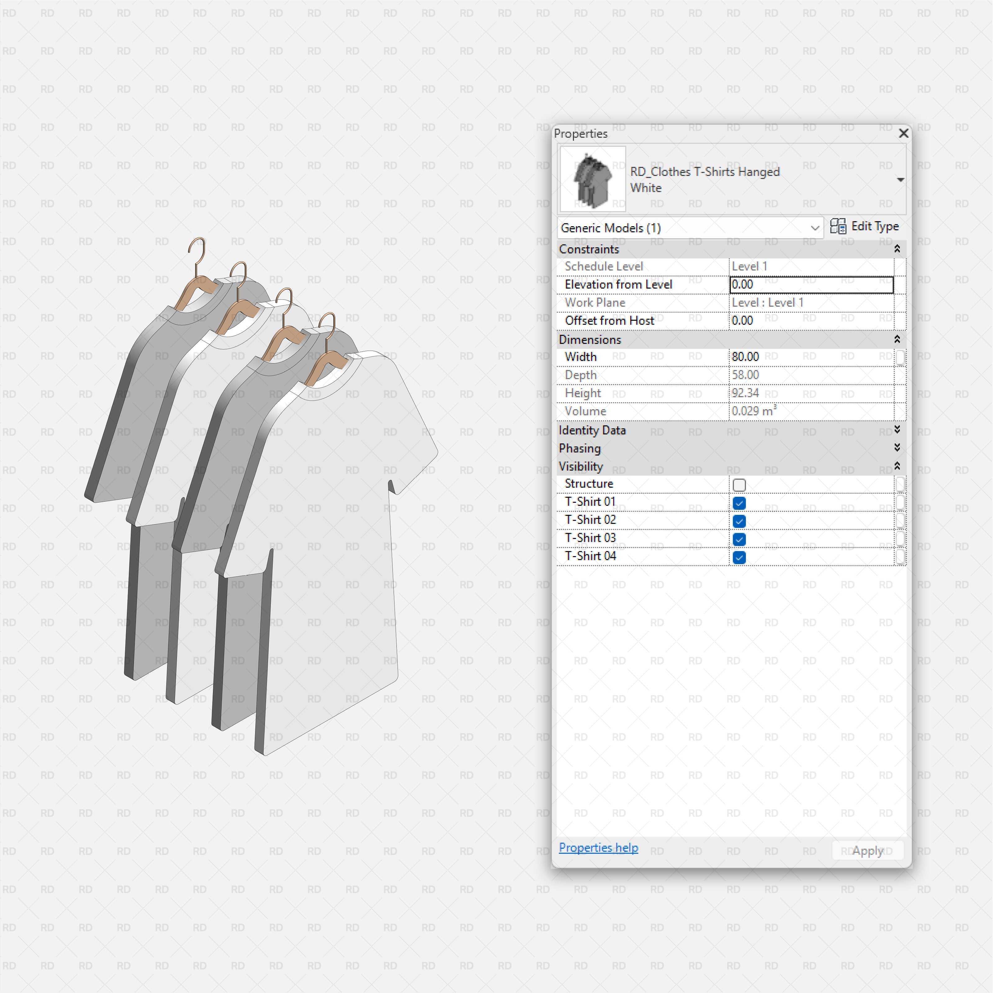 Revit Laundry Equipment RD Studio BIM Blocks RFA - Hanged T-Shirts On Hangers Family