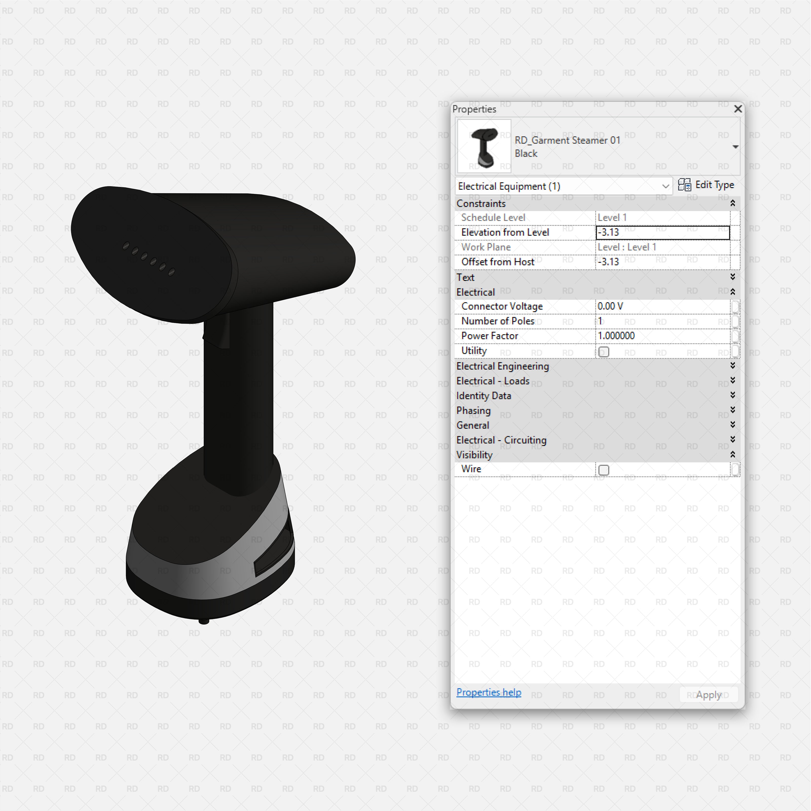 Revit Laundry Equipment RD Studio BIM Blocks RFA - Handheld Garment Steamer 01 Family