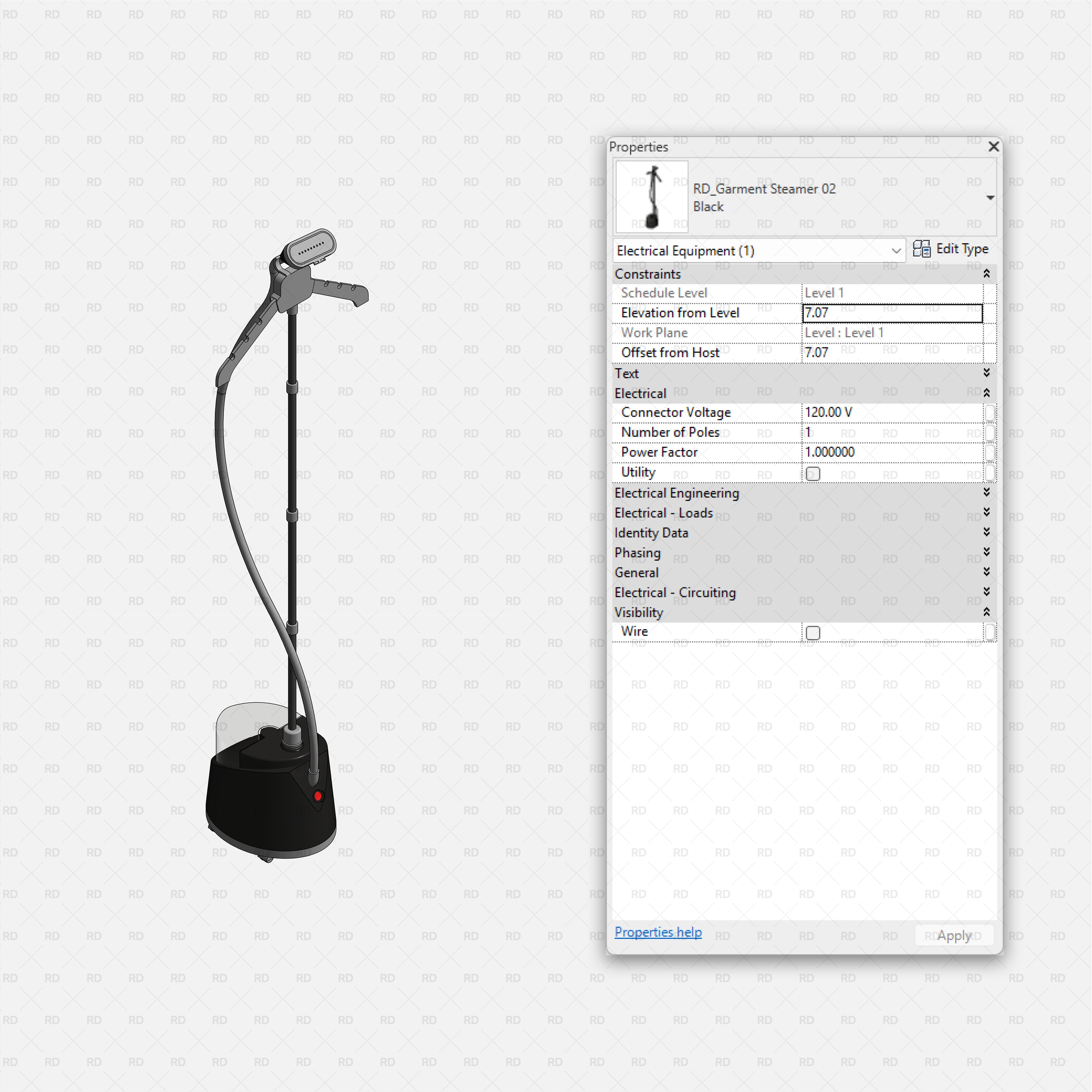 Revit Laundry Equipment RD Studio BIM Blocks RFA - Standing Garment Steamer 02 Family