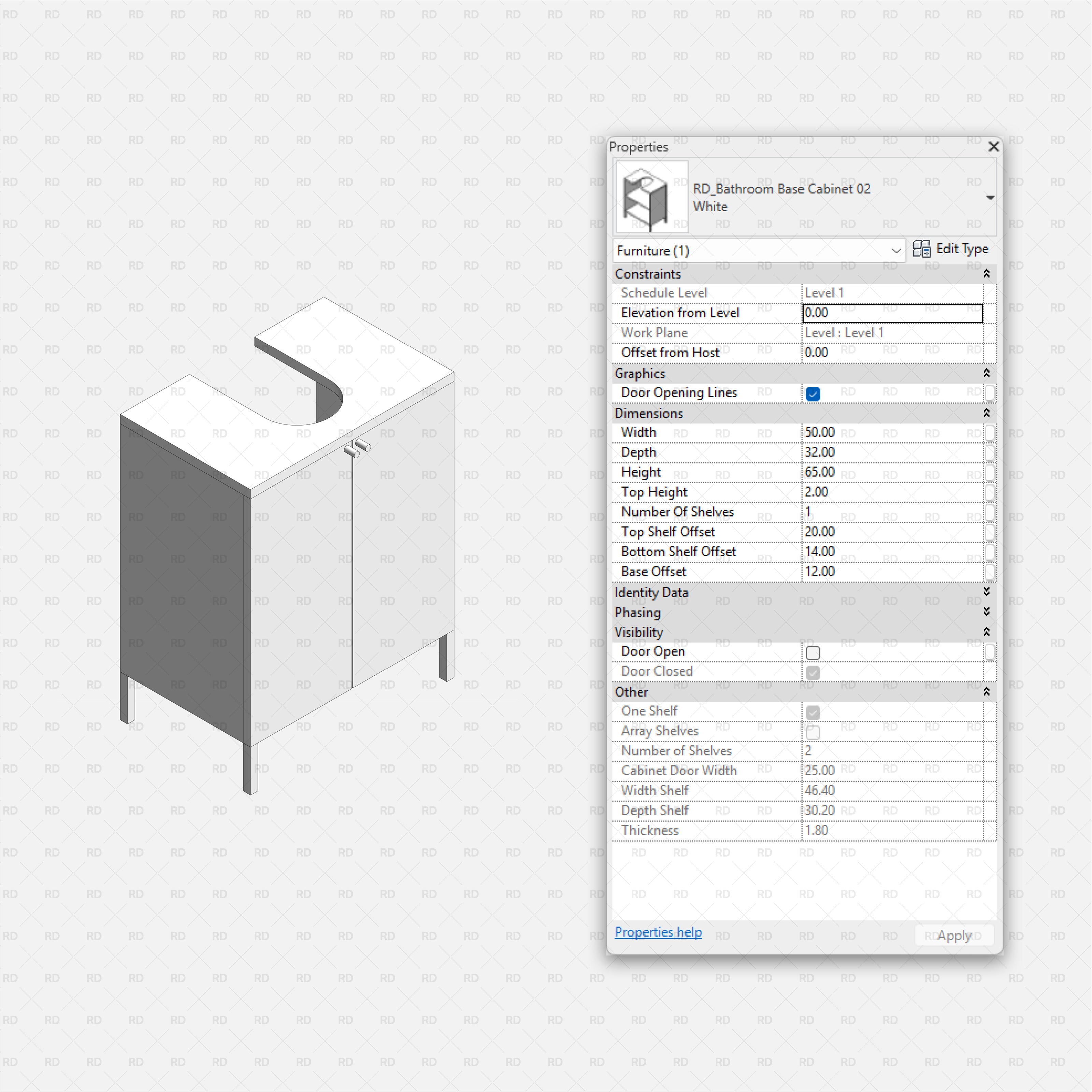 Revit Laundry Equipment RD Studio BIM Blocks RFA - Bathroom Base Cabinet 02 Family