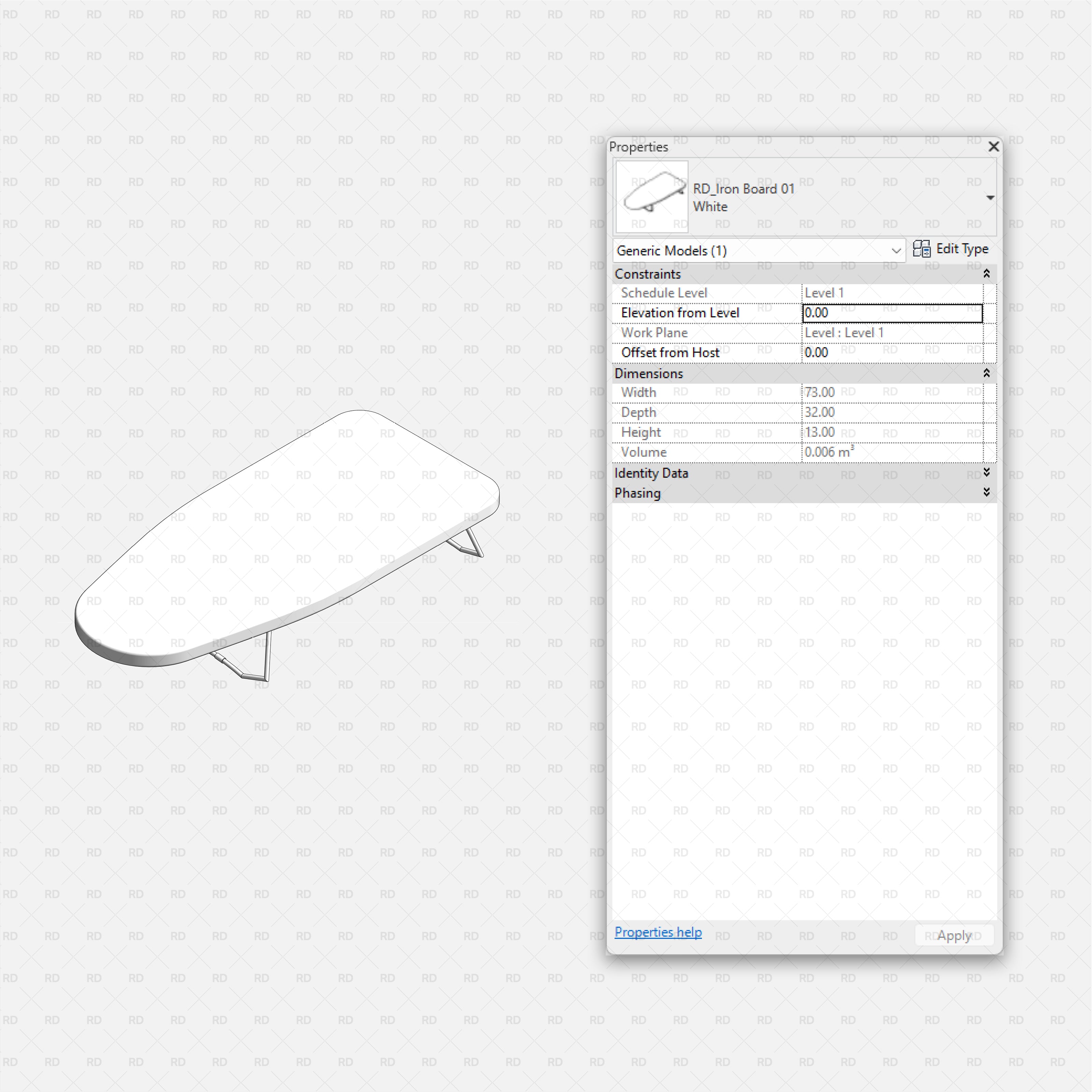 Revit Laundry Equipment RD Studio BIM Blocks RFA - Tabletop Ironing Board 01 Family