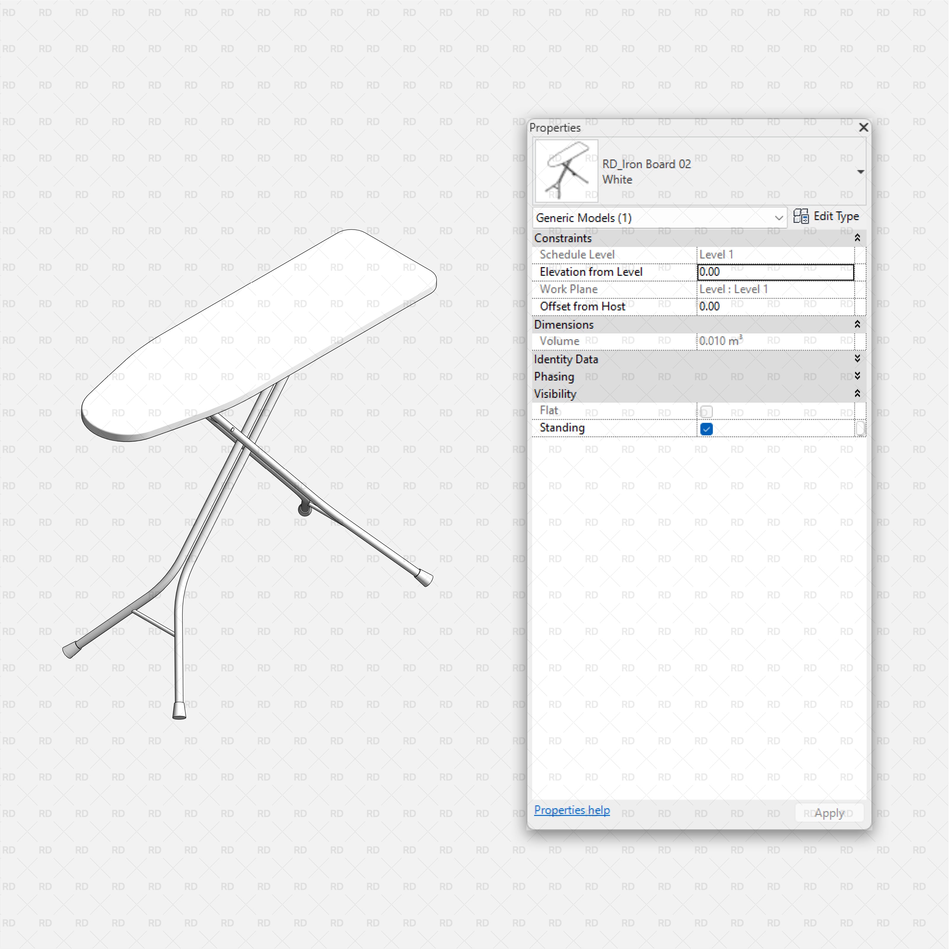 Revit Laundry Equipment RD Studio BIM Blocks RFA - Standing Ironing Board 02 Family