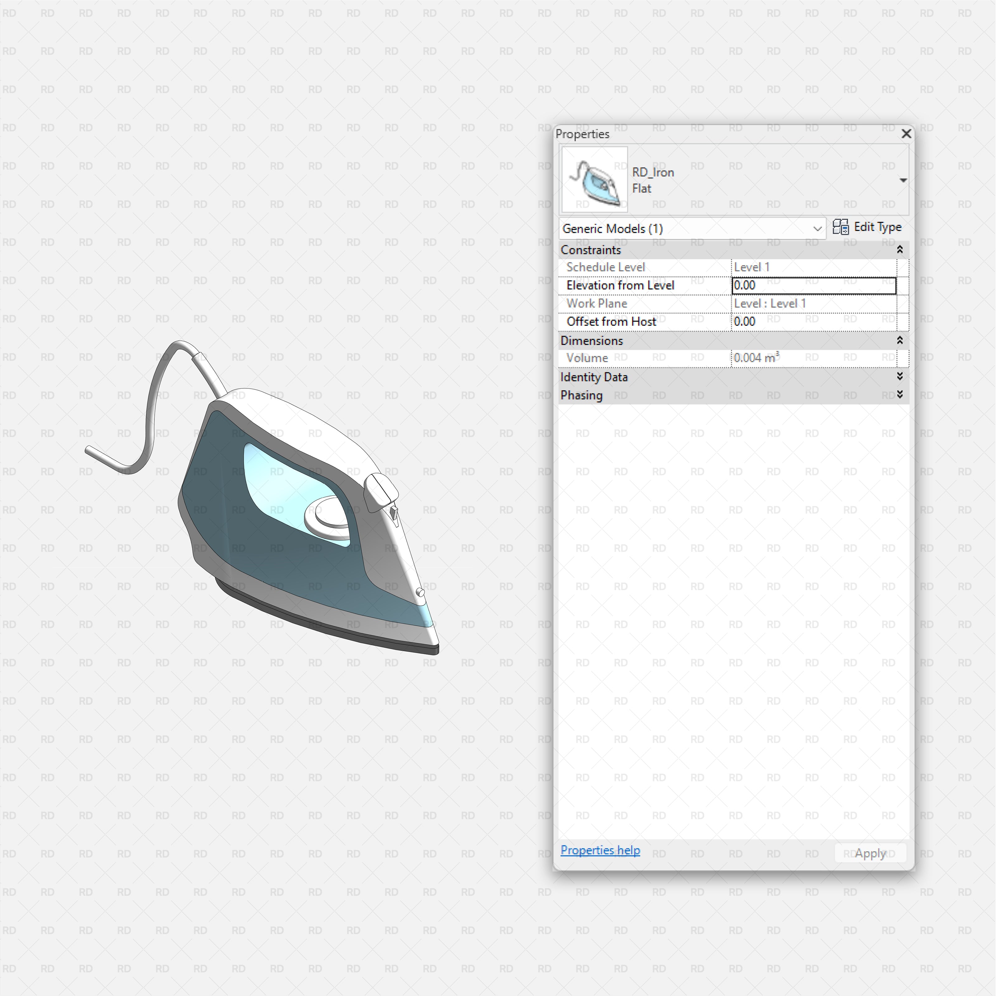 Revit Laundry Equipment RD Studio BIM Blocks RFA - Electric Iron Family
