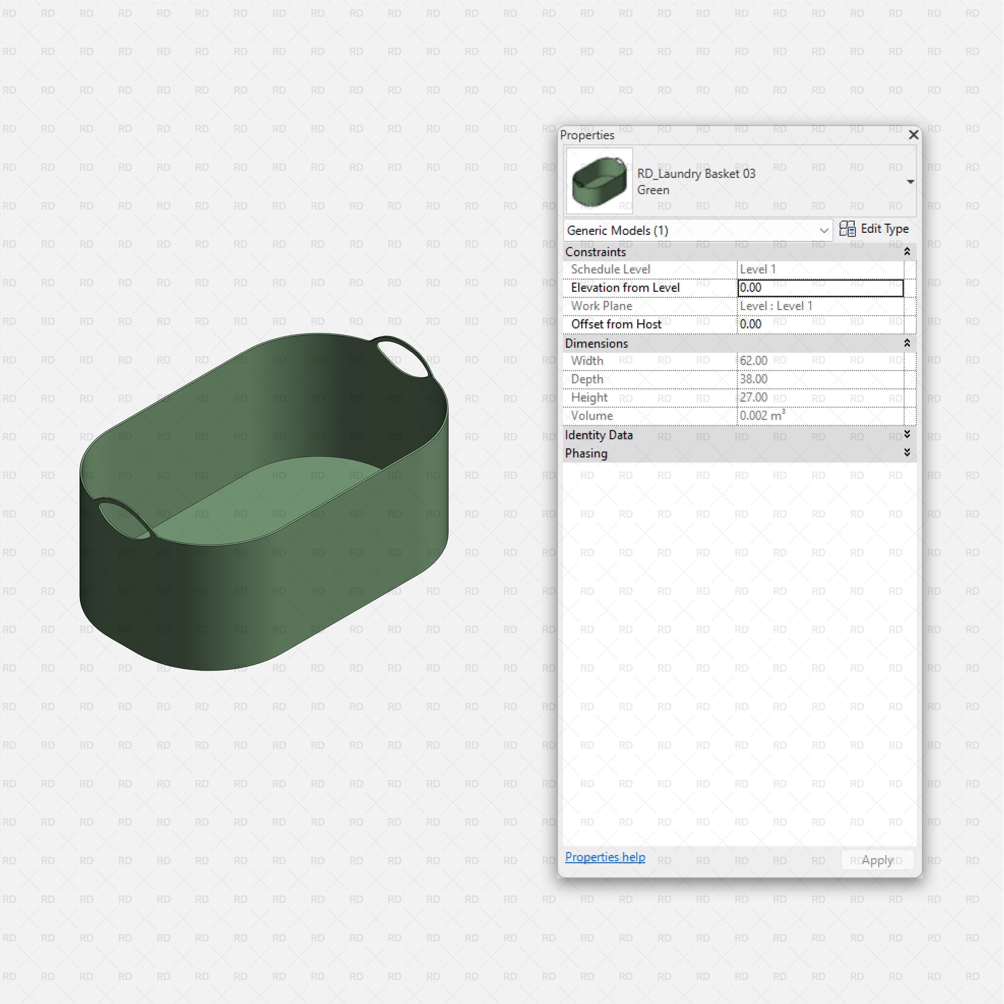 Revit Laundry Equipment RD Studio BIM Blocks RFA - Oval Laundry Basket 03 Family