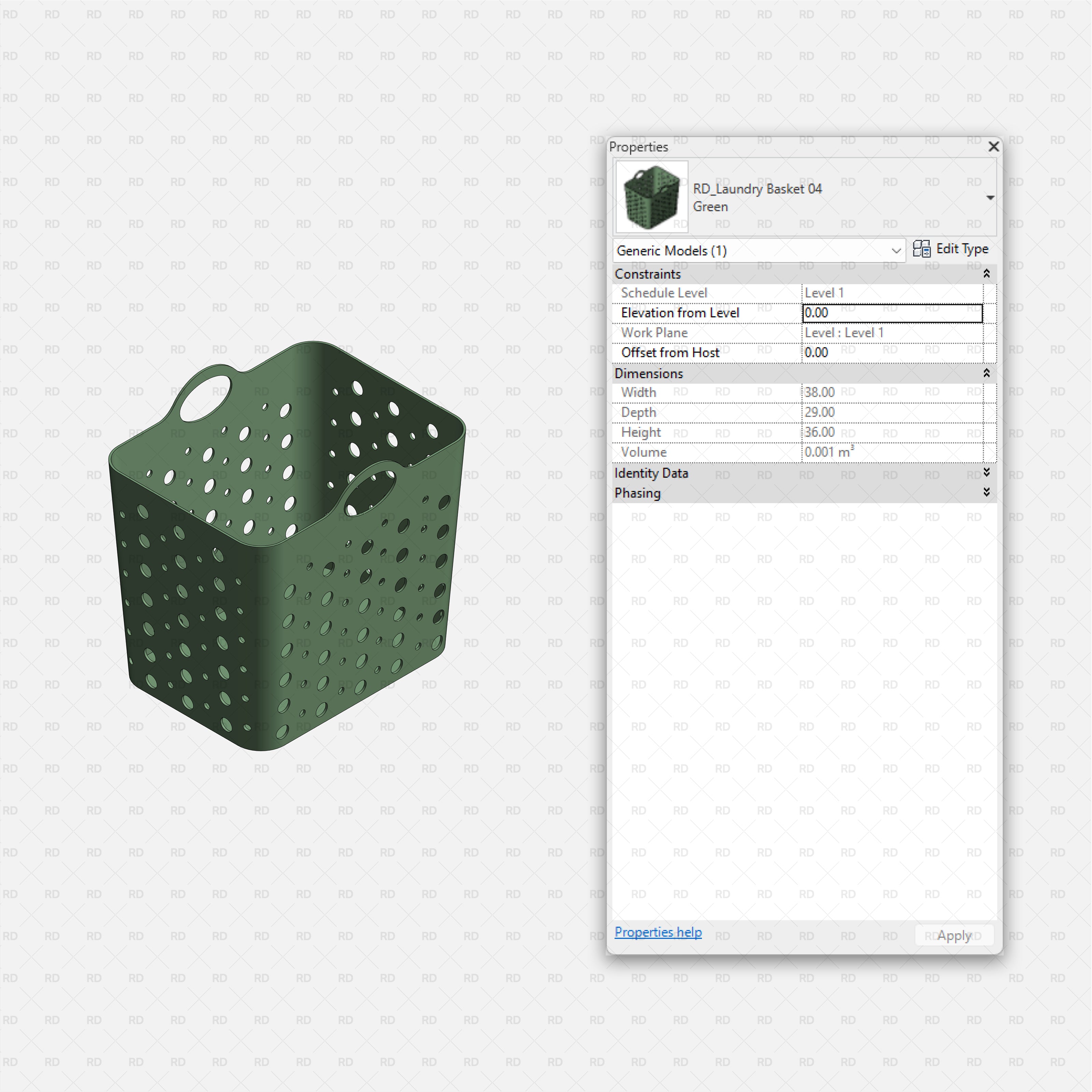 Revit Laundry Equipment RD Studio BIM Blocks RFA - Perforated Laundry Basket 04 Family