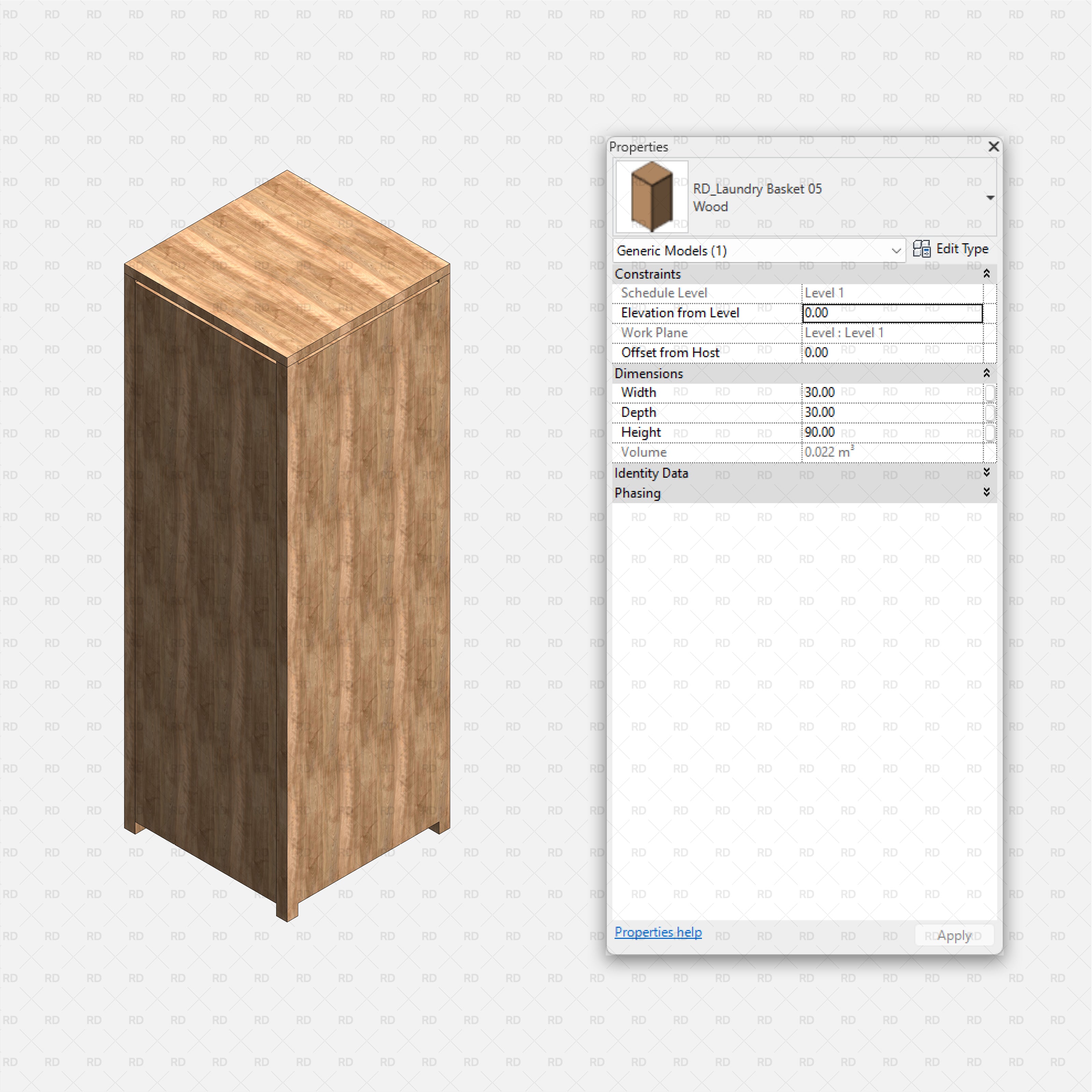 Revit Laundry Equipment RD Studio BIM Blocks RFA - Wooden Laundry Basket 05 Family