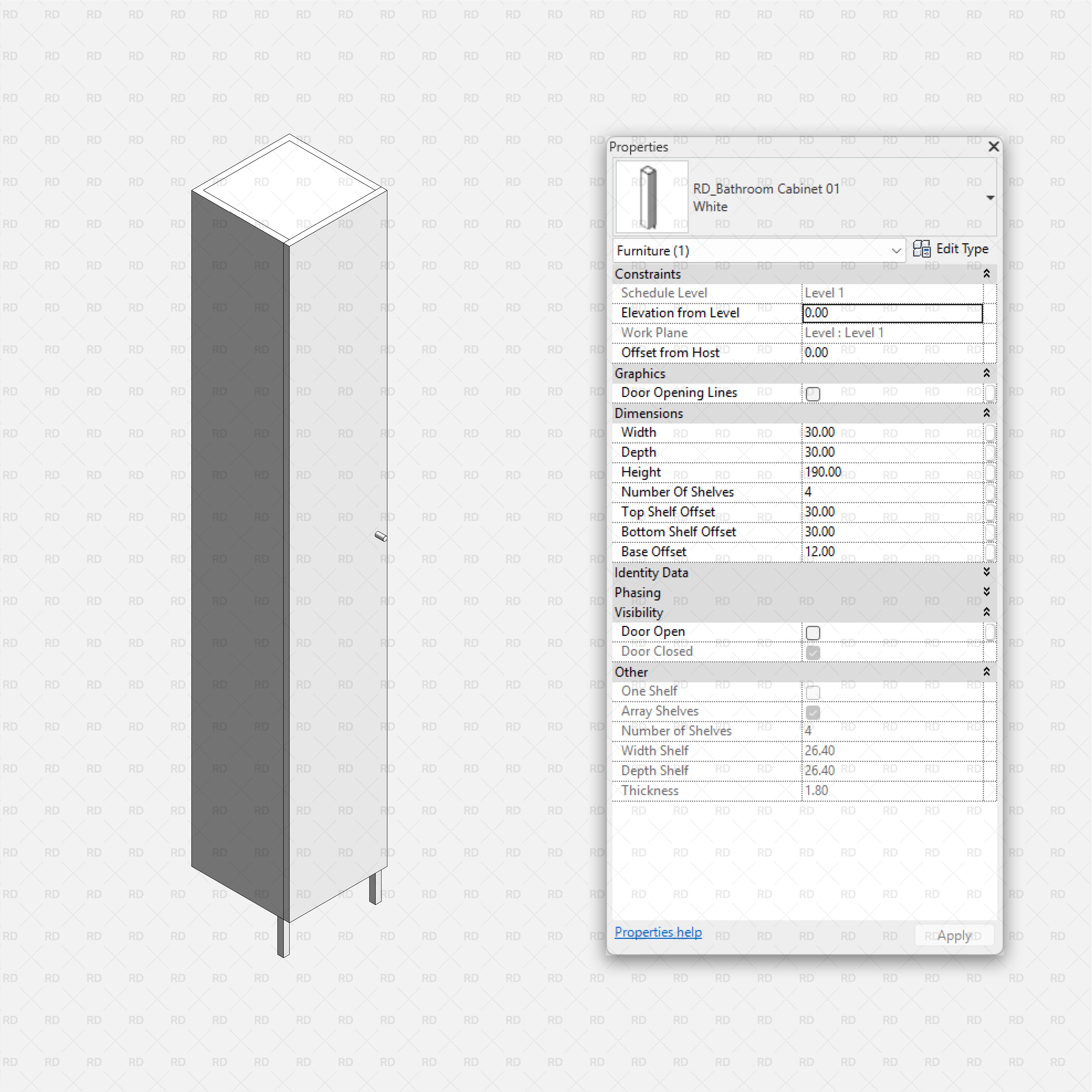 Revit Laundry Equipment RD Studio BIM Blocks RFA - Bathroom Tall Cabinet 01 Family