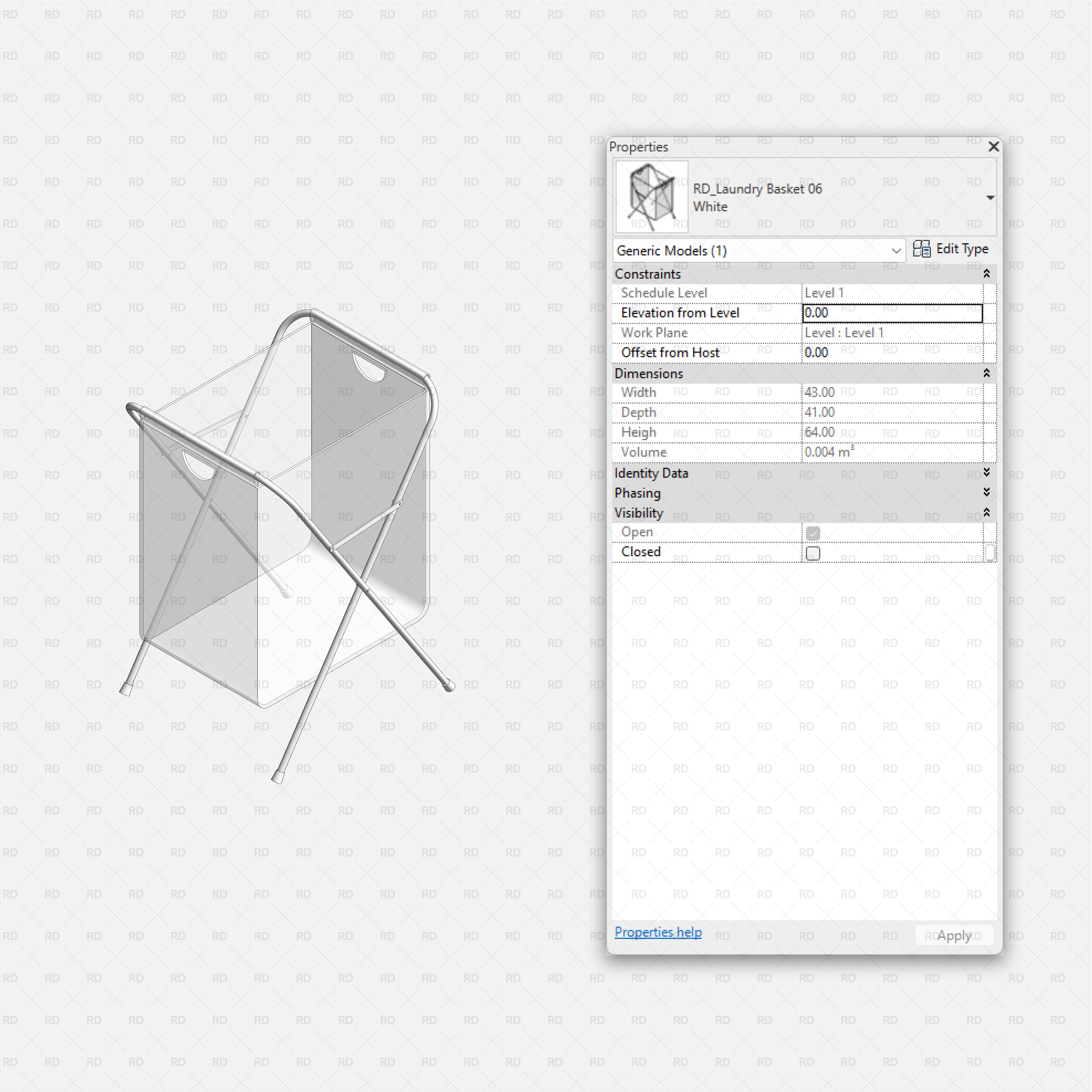 Revit Laundry Equipment RD Studio BIM Blocks RFA - Foldable Laundry Basket 06 Family