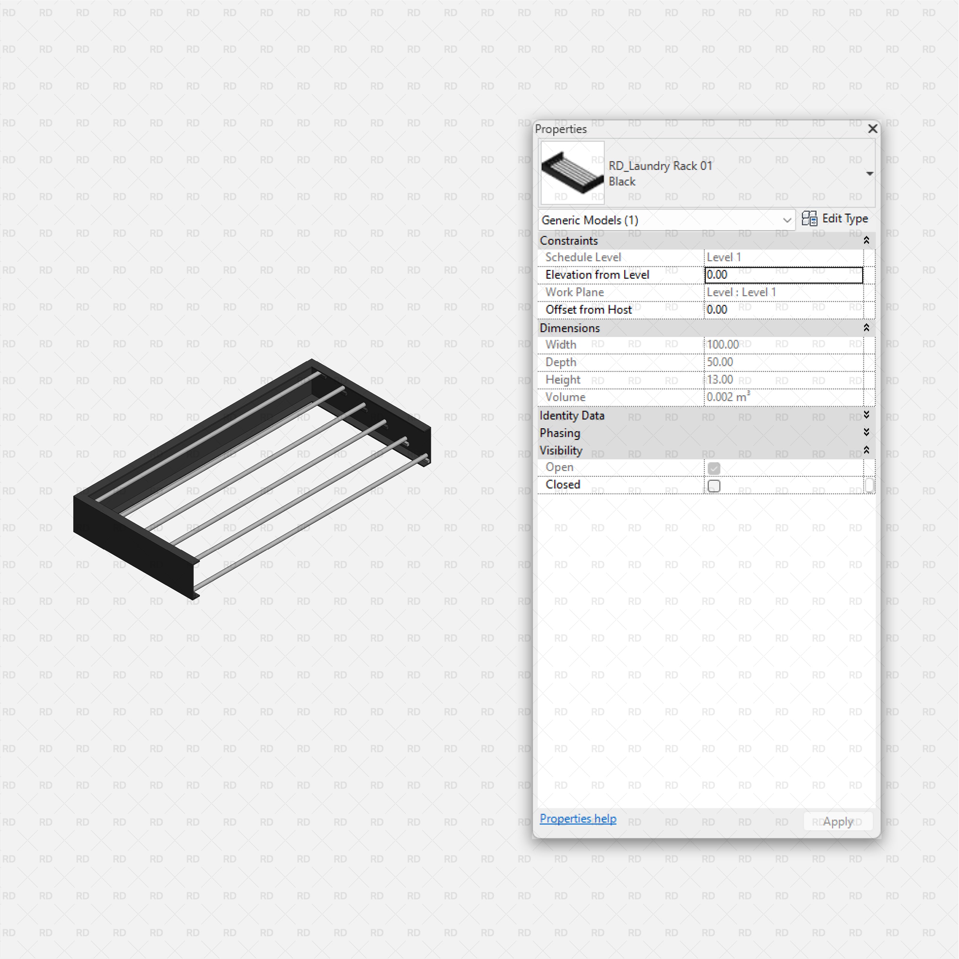 Revit Laundry Equipment RD Studio BIM Blocks RFA - Pull-Out Laundry Rack 01 Family