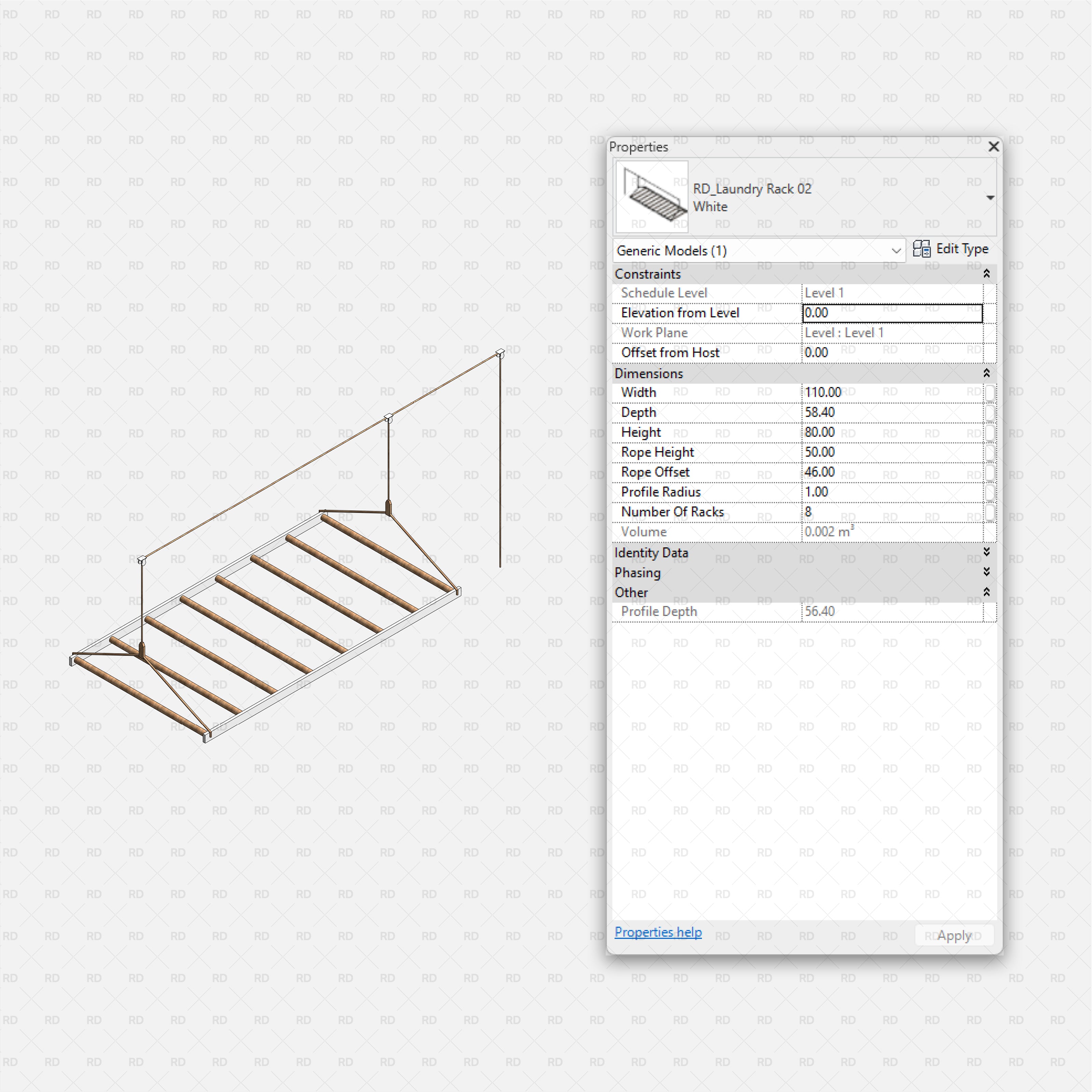Revit Laundry Equipment RD Studio BIM Blocks RFA - Ceiling-Mounted Laundry Rack 02 Family