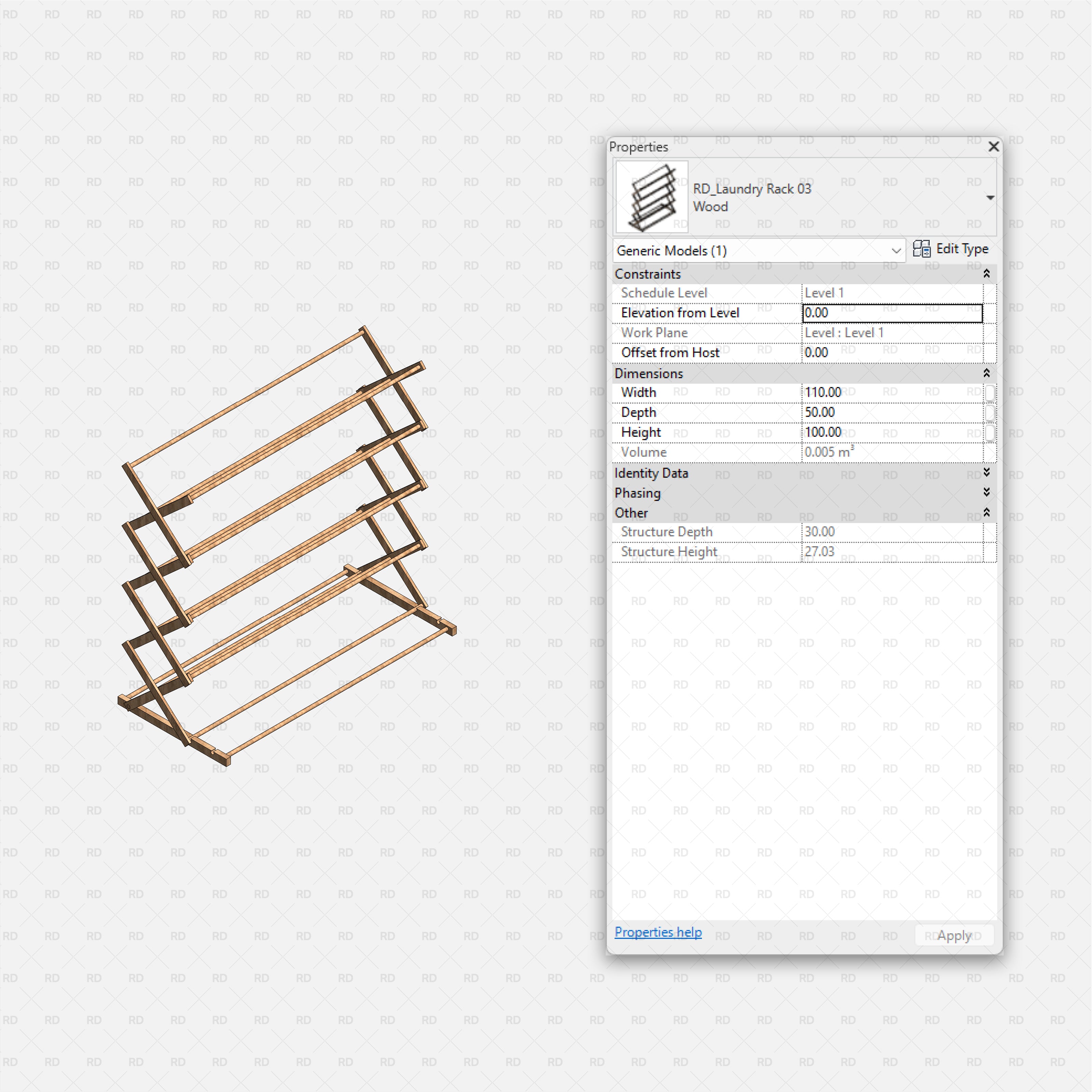 Revit Laundry Equipment RD Studio BIM Blocks RFA - Wooden Multi-Tier Laundry Rack 03 Family