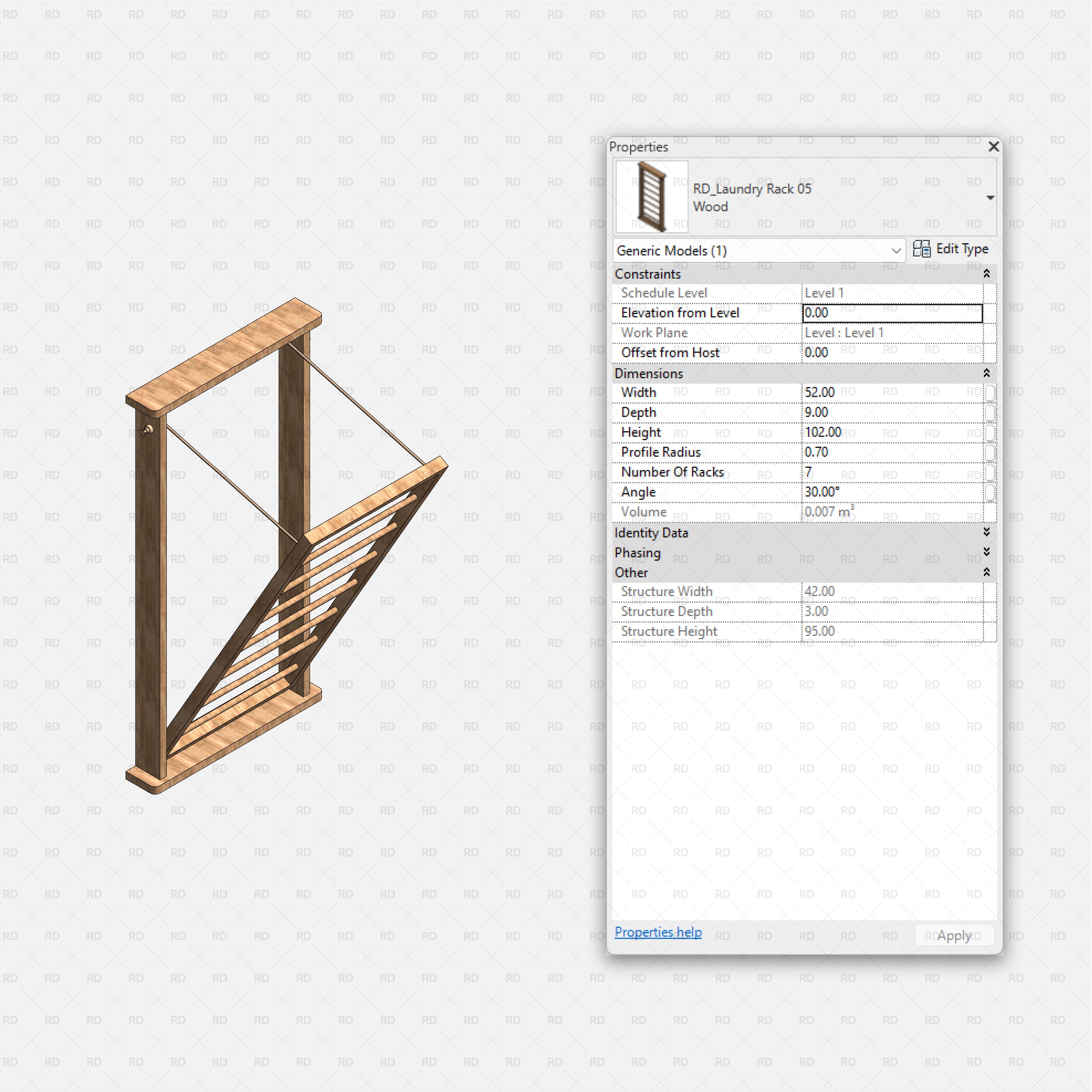 Revit Laundry Equipment RD Studio BIM Blocks RFA - Pivot Frame Laundry Rack 05 Family