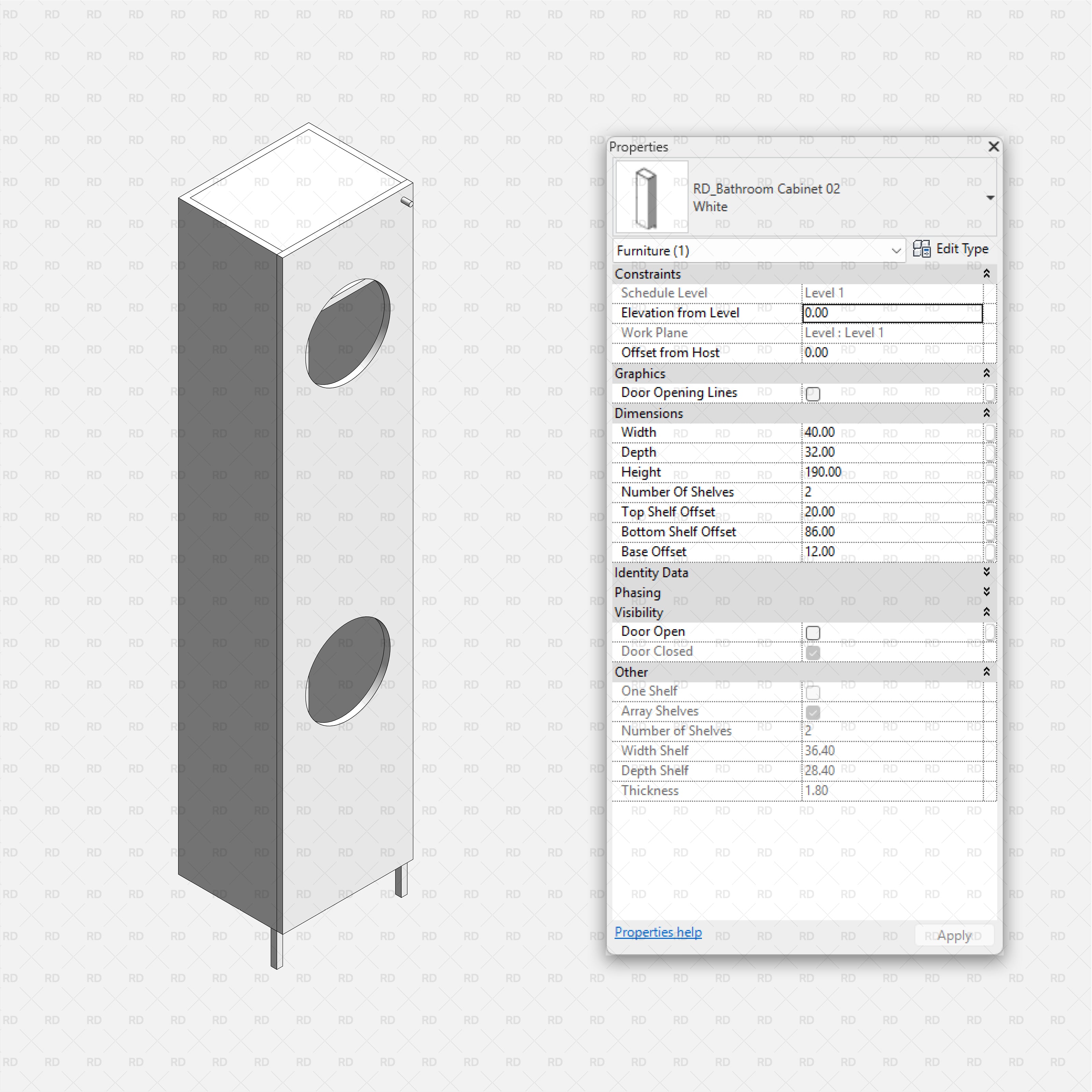 Revit Laundry Equipment RD Studio BIM Blocks RFA - Bathroom Tall Cabinet 02 Circular Openings Family