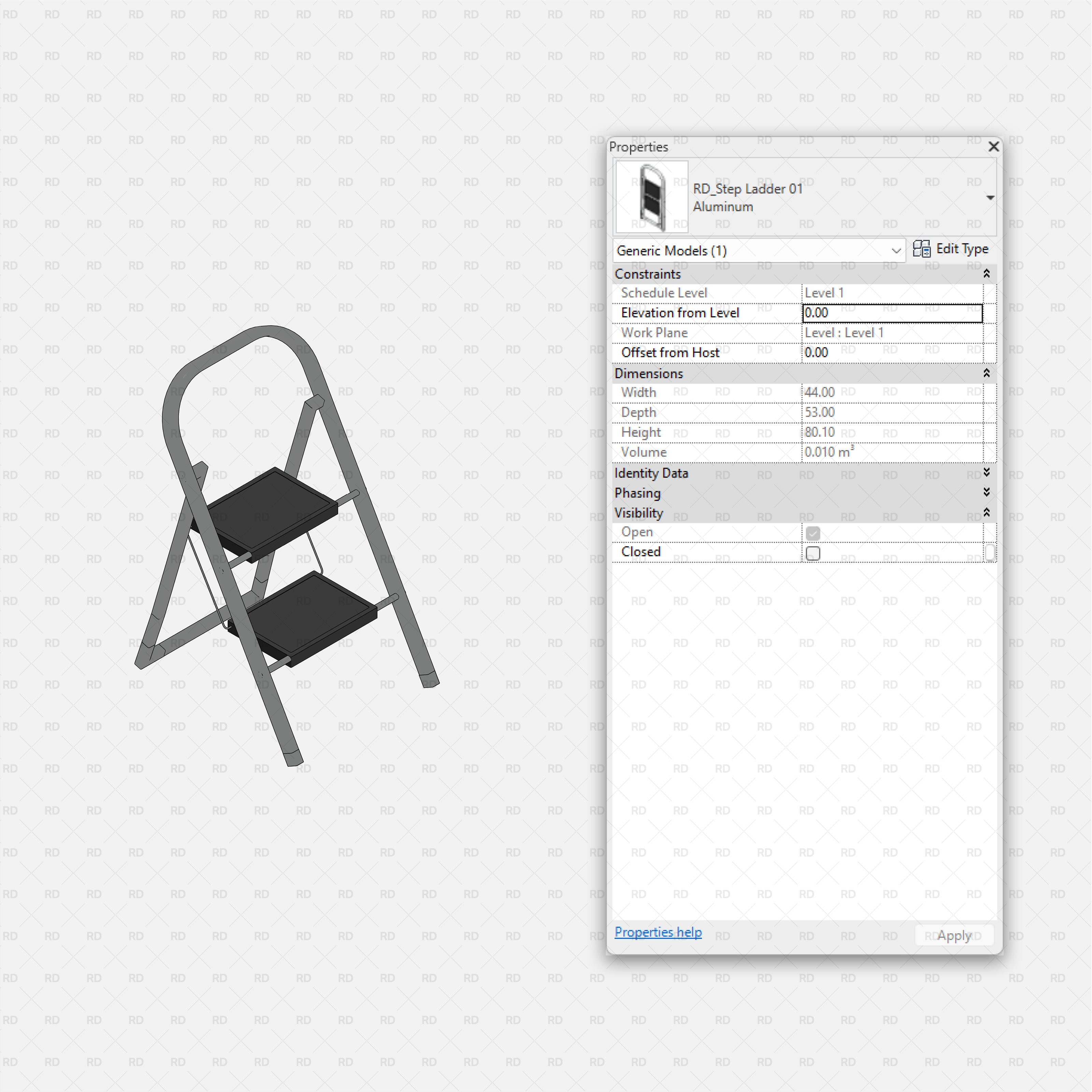 Revit Laundry Equipment RD Studio BIM Blocks RFA - Two-Step Folding Ladder 01 Family