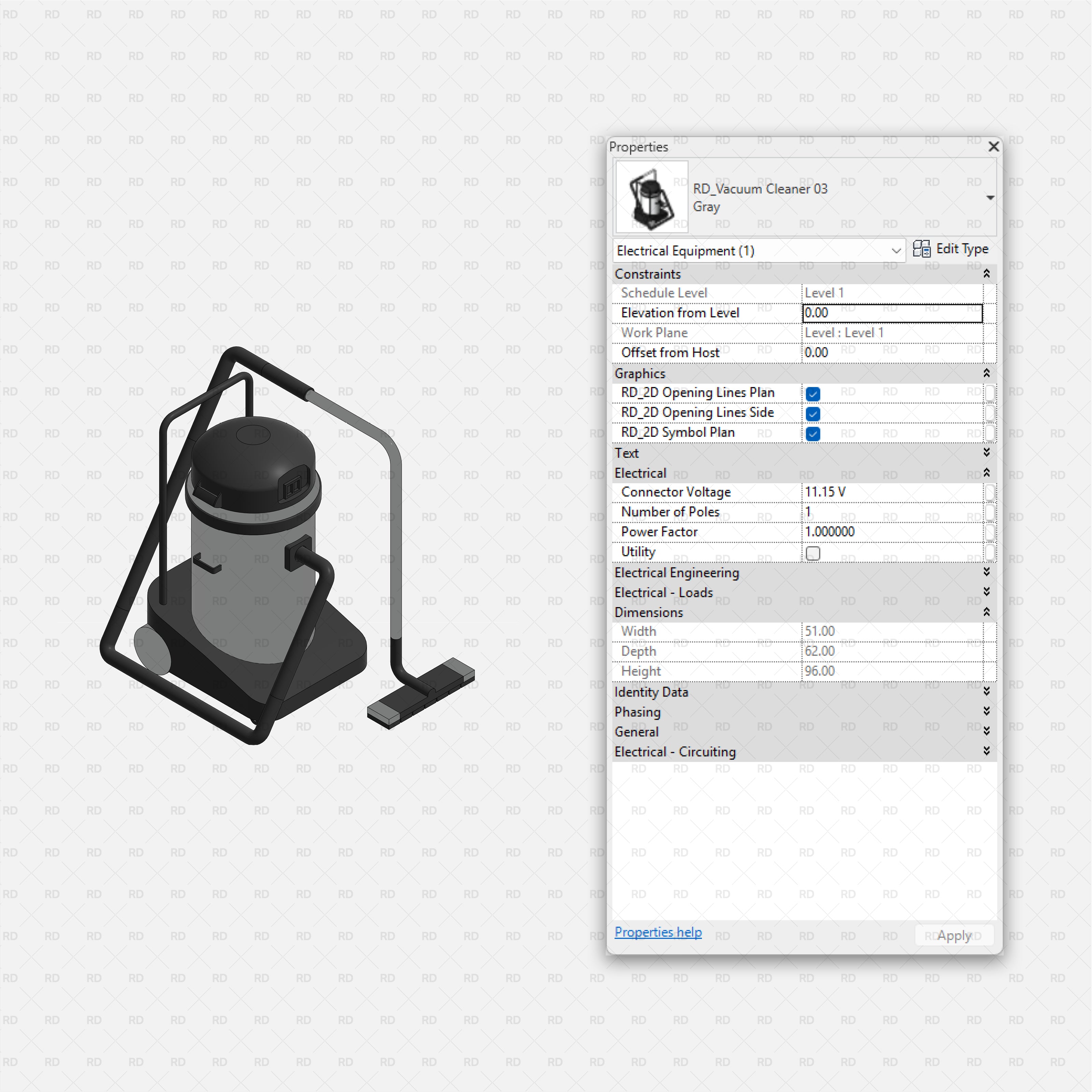 Revit Laundry Equipment RD Studio BIM Blocks RFA - Wet-Dry Canister Vacuum Cleaner 03 Family