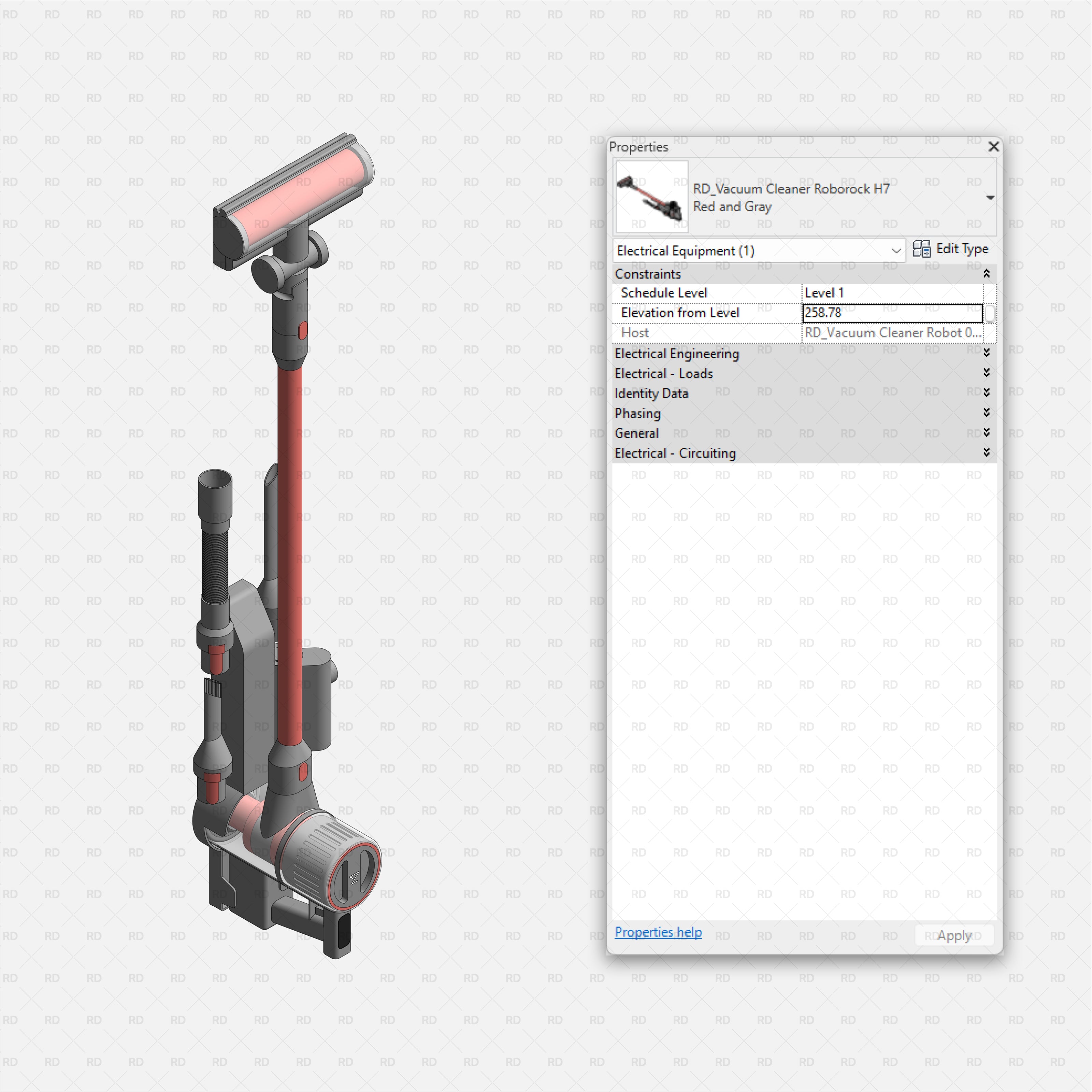 Revit Laundry Equipment RD Studio BIM Blocks RFA - Stick Vacuum Cleaner Roborock H7 Family