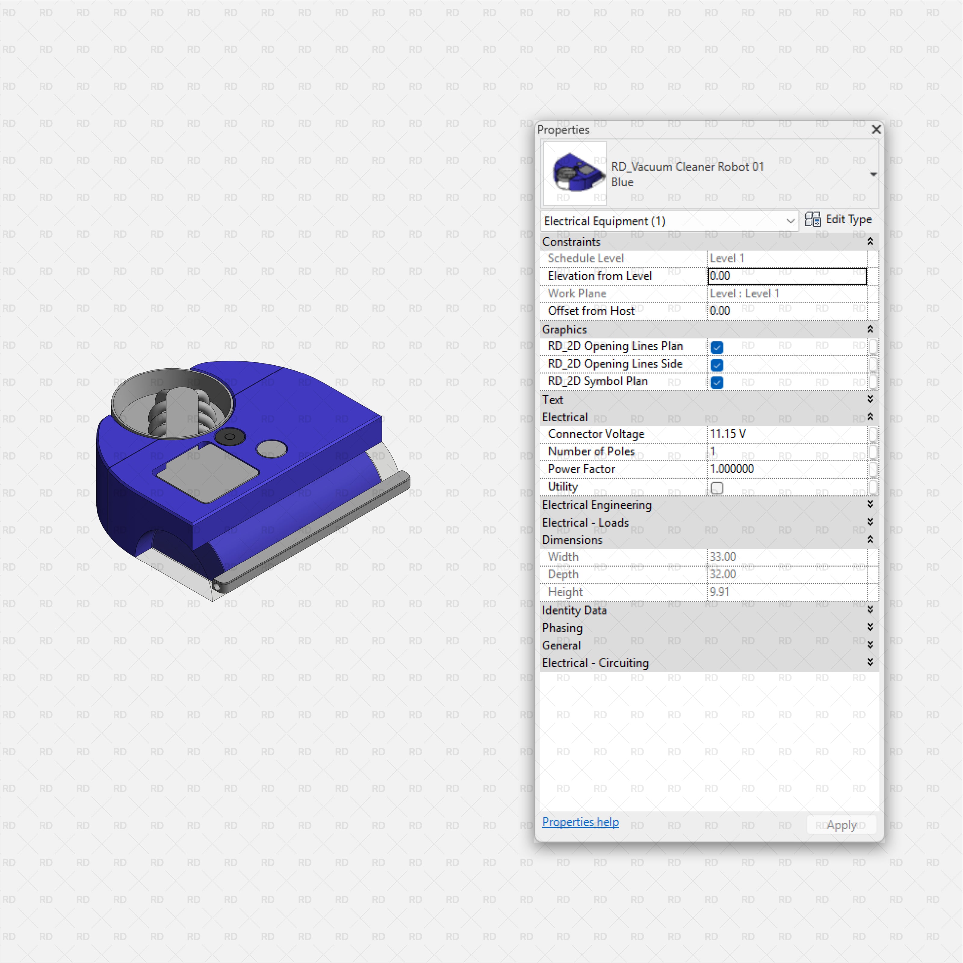 Revit Laundry Equipment BIM Blocks RFA - Robot Vacuum Cleaner 01 Family