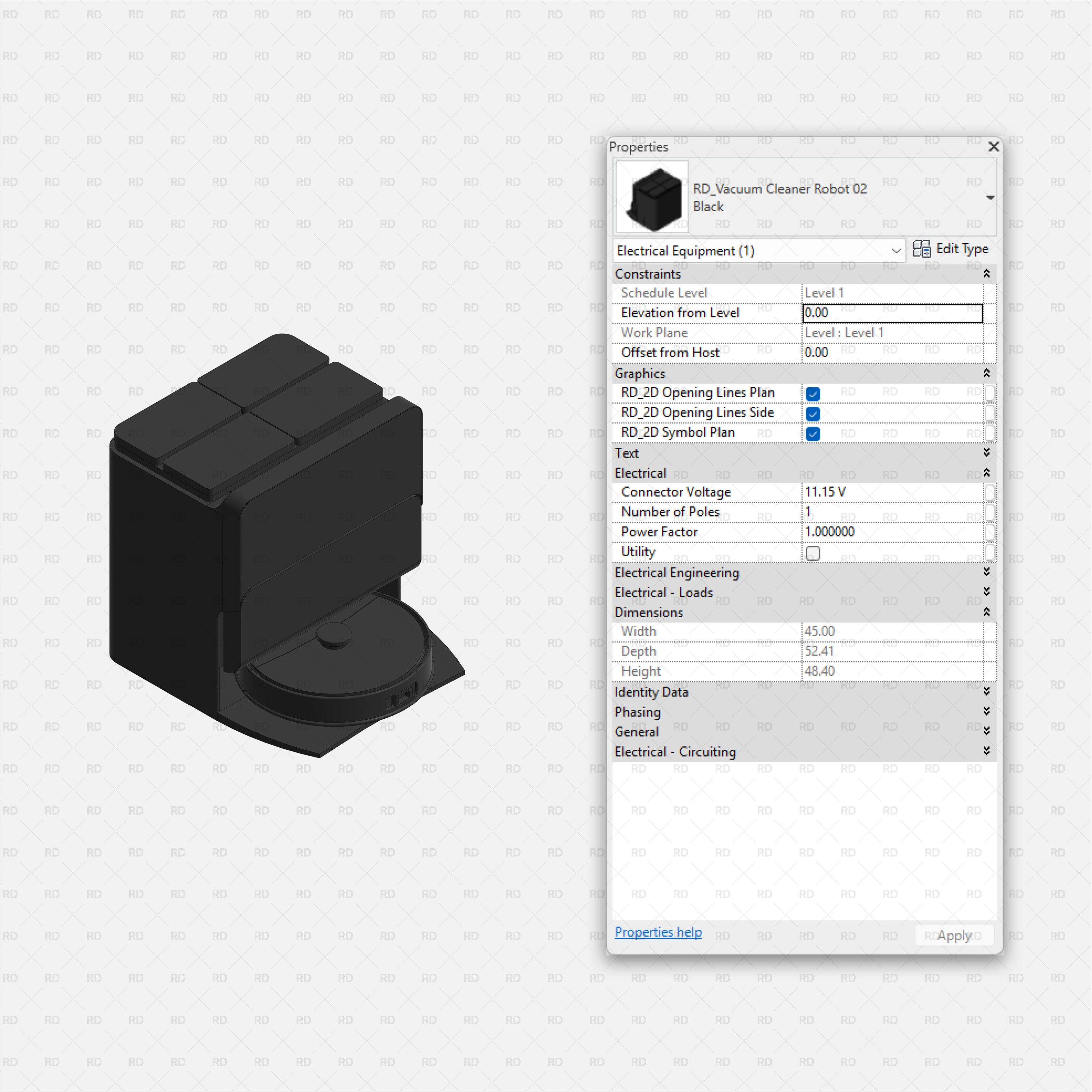 Revit Laundry Equipment RD Studio BIM Blocks RFA - Robot Vacuum Cleaner 02 With Dock Family
