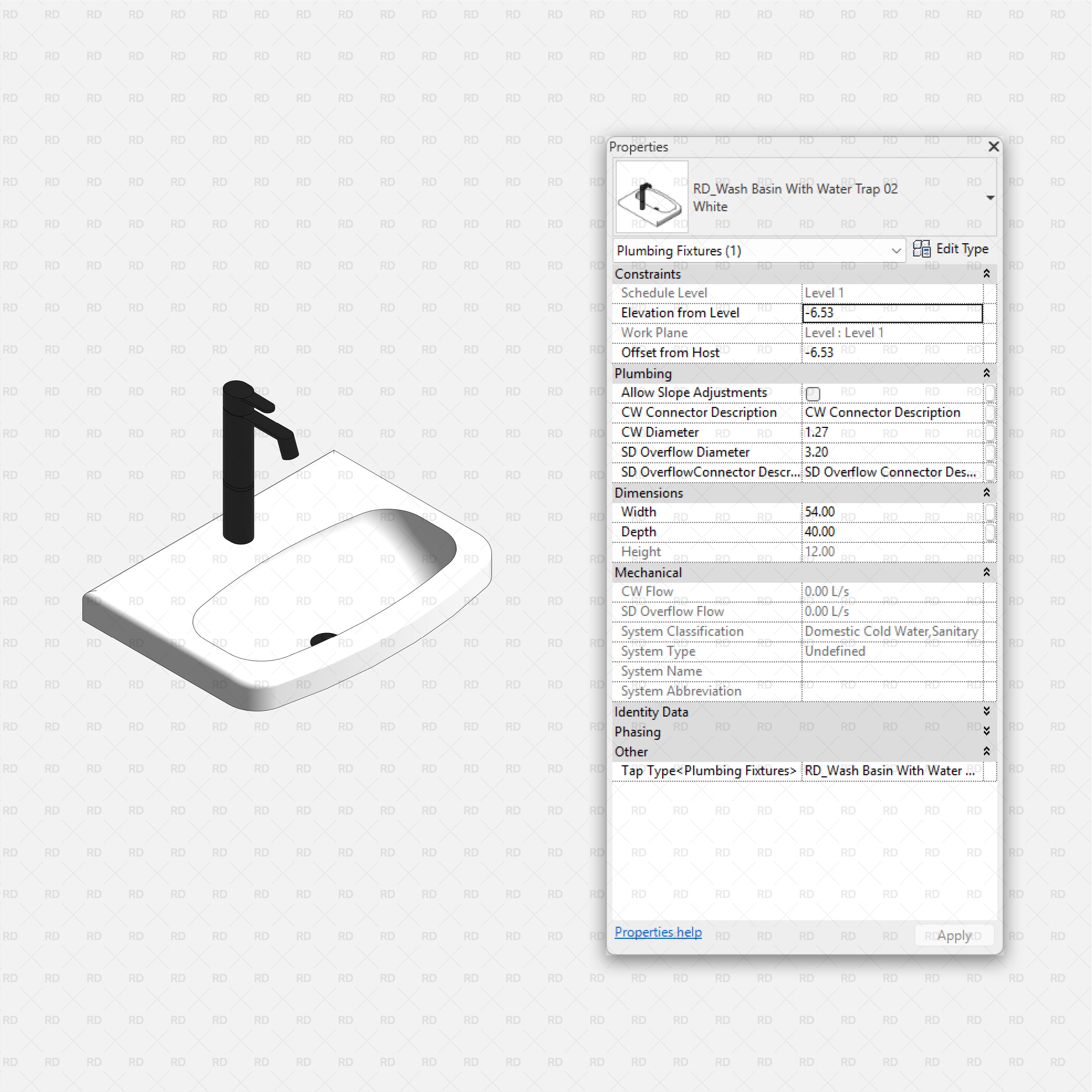 Revit Laundry Equipment RD Studio BIM Blocks RFA - Rectangular Wash Basin With Tap 02 Family