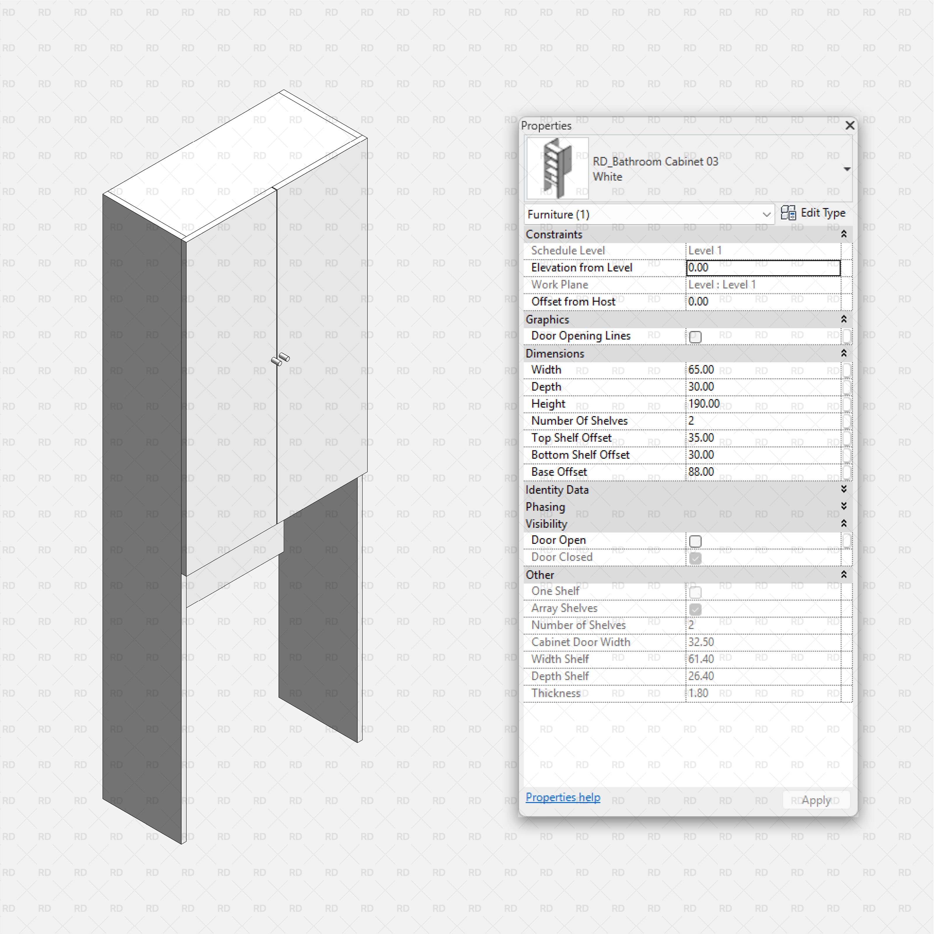 Revit Laundry Equipment RD Studio BIM Blocks RFA - Bathroom Tall Cabinet 03 With Legs Family