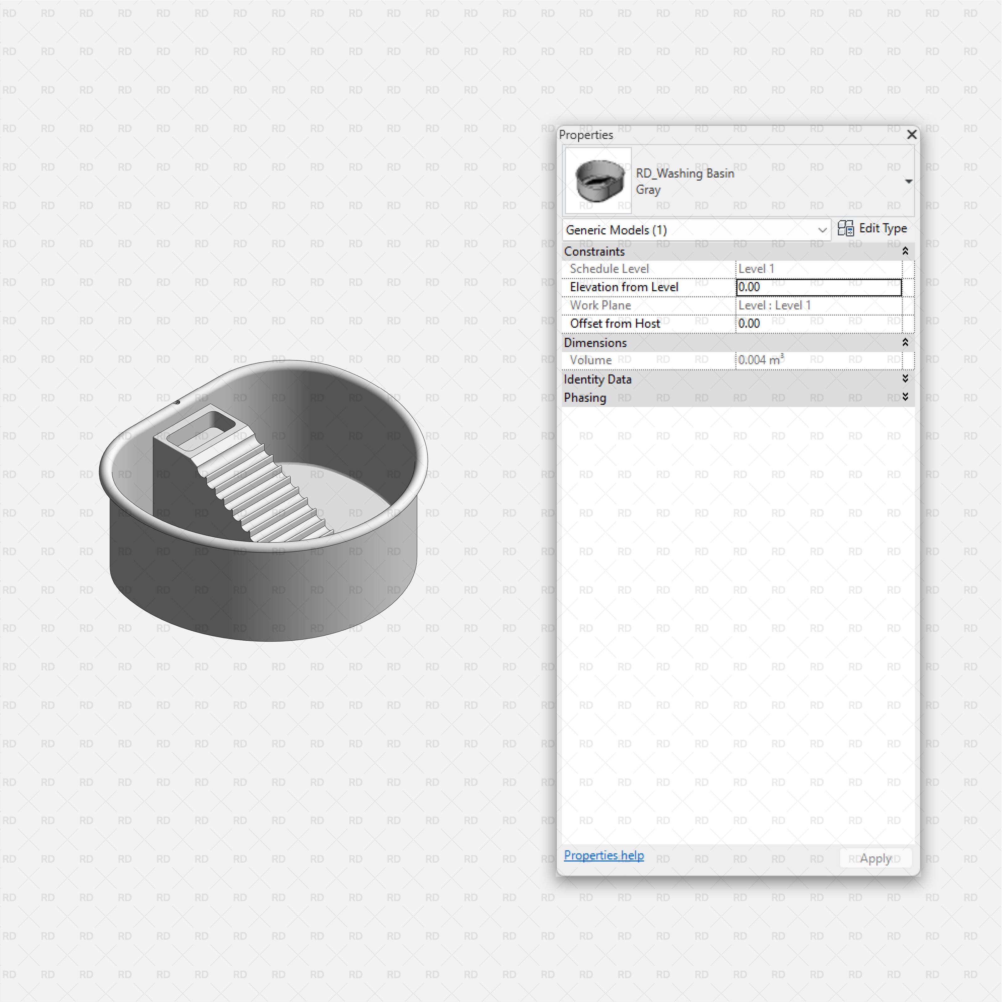 Revit Laundry Equipment RD Studio BIM Blocks RFA - Round Washing Basin With Washboard Family
