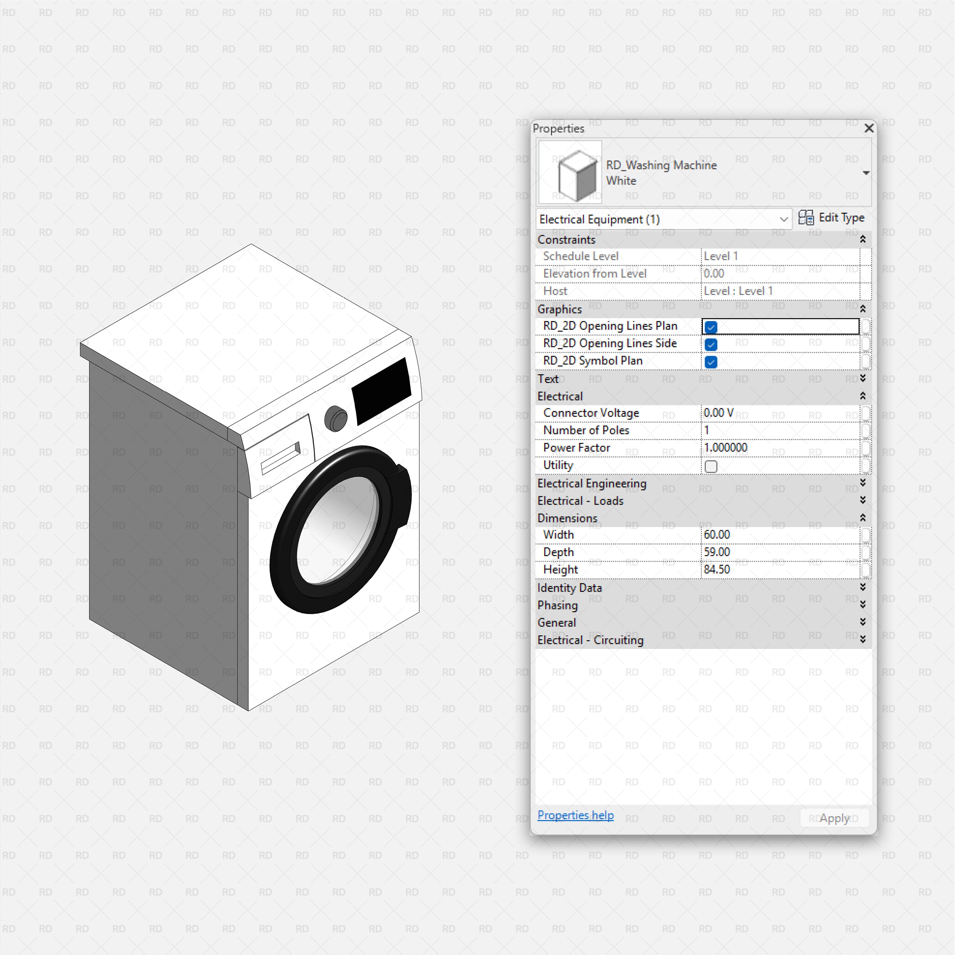 Revit Laundry Equipment RD Studio BIM Blocks RFA - Front-Load Washing Machine Family