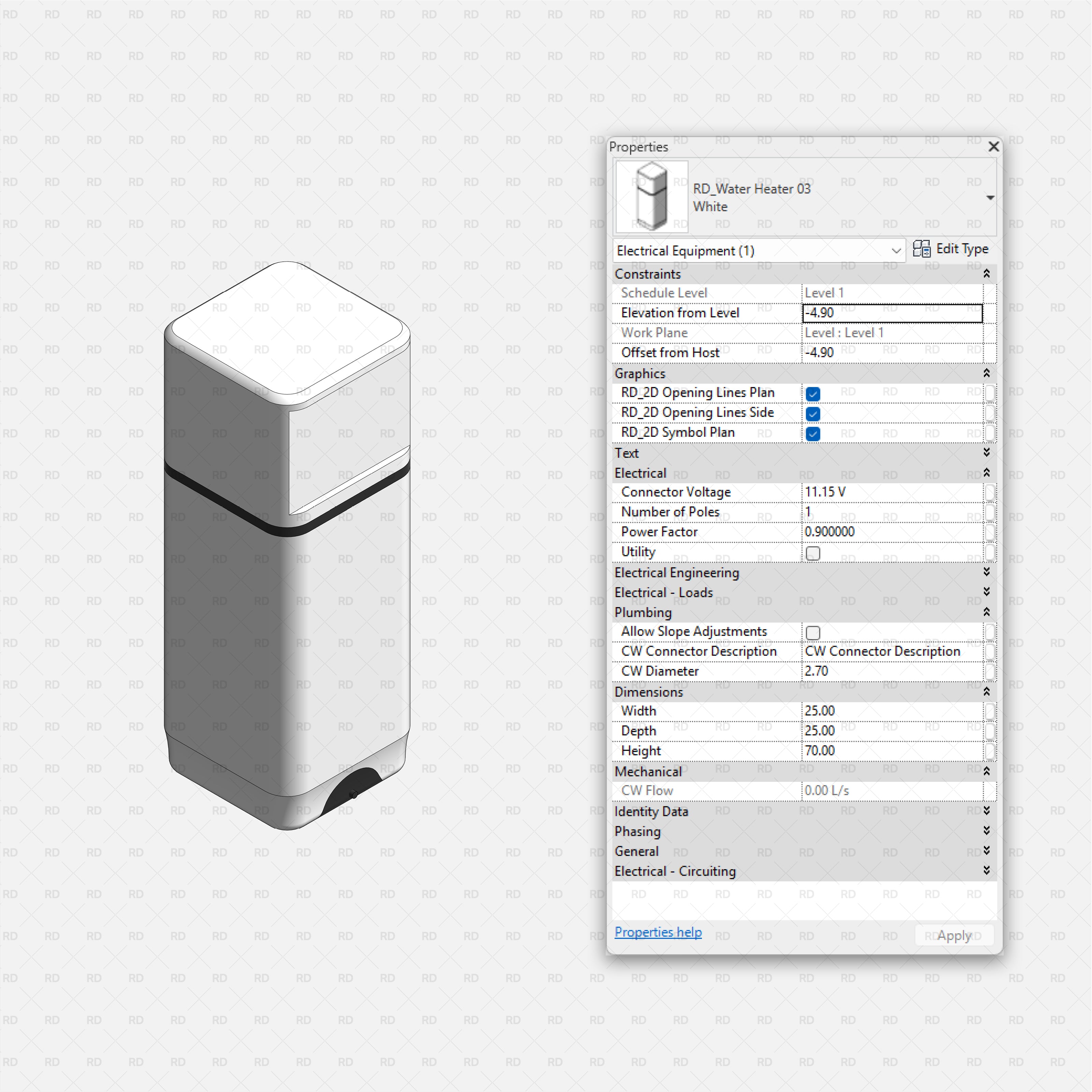 Revit Laundry Equipment RD Studio BIM Blocks RFA - Compact Square Water Heater 03 Family
