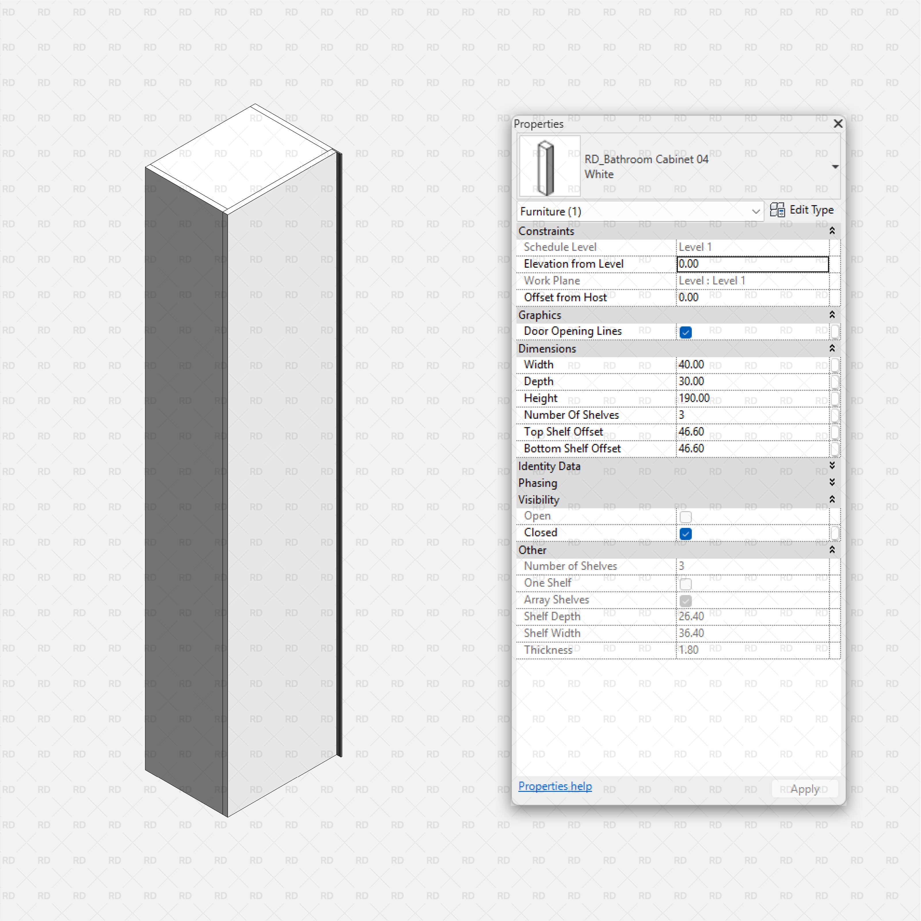 Revit Laundry Equipment RD Studio BIM Blocks RFA - Bathroom Tall Cabinet 04 Simple Panel Family