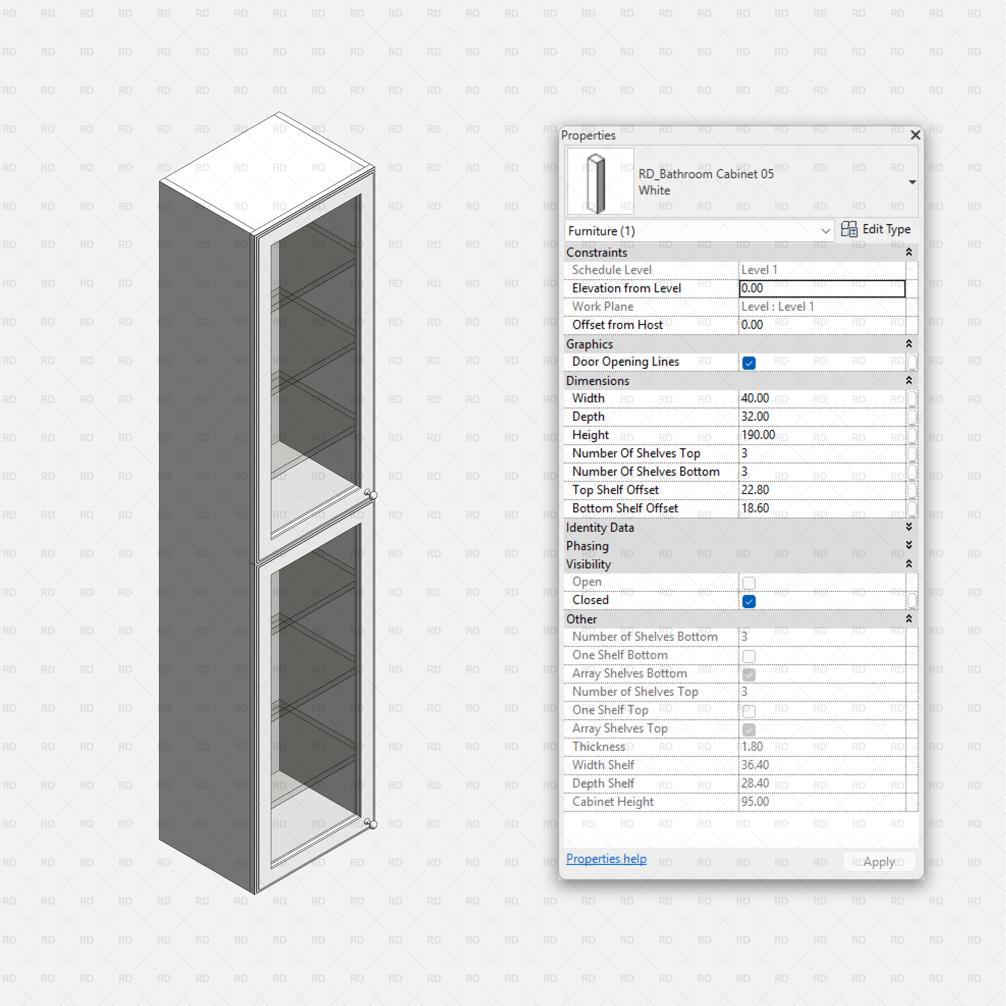 Revit Laundry Equipment RD Studio BIM Blocks RFA - Bathroom Glass Door Cabinet 05 Family