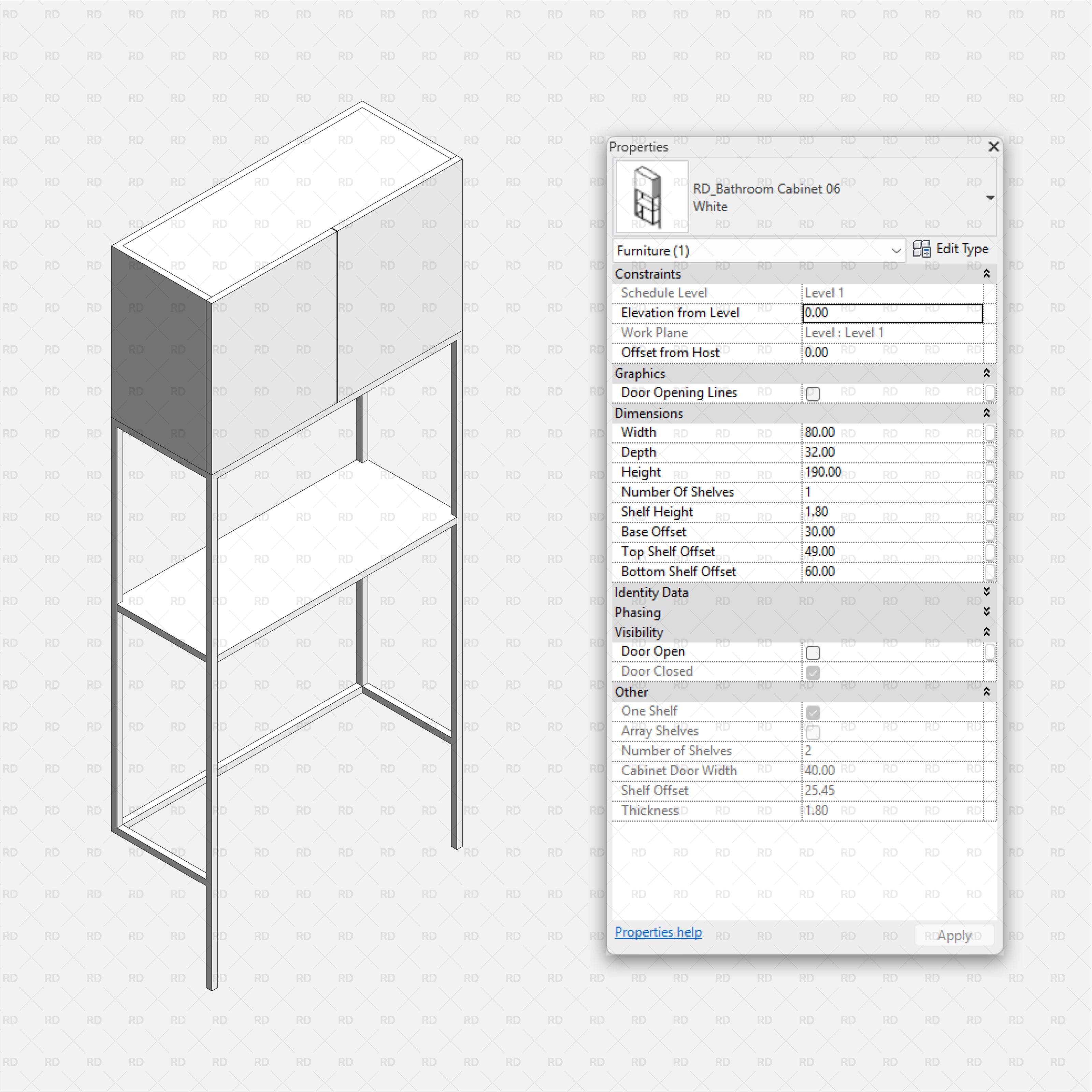 Revit Laundry Equipment RD Studio BIM Blocks RFA - Bathroom Open Frame Cabinet 06 Family