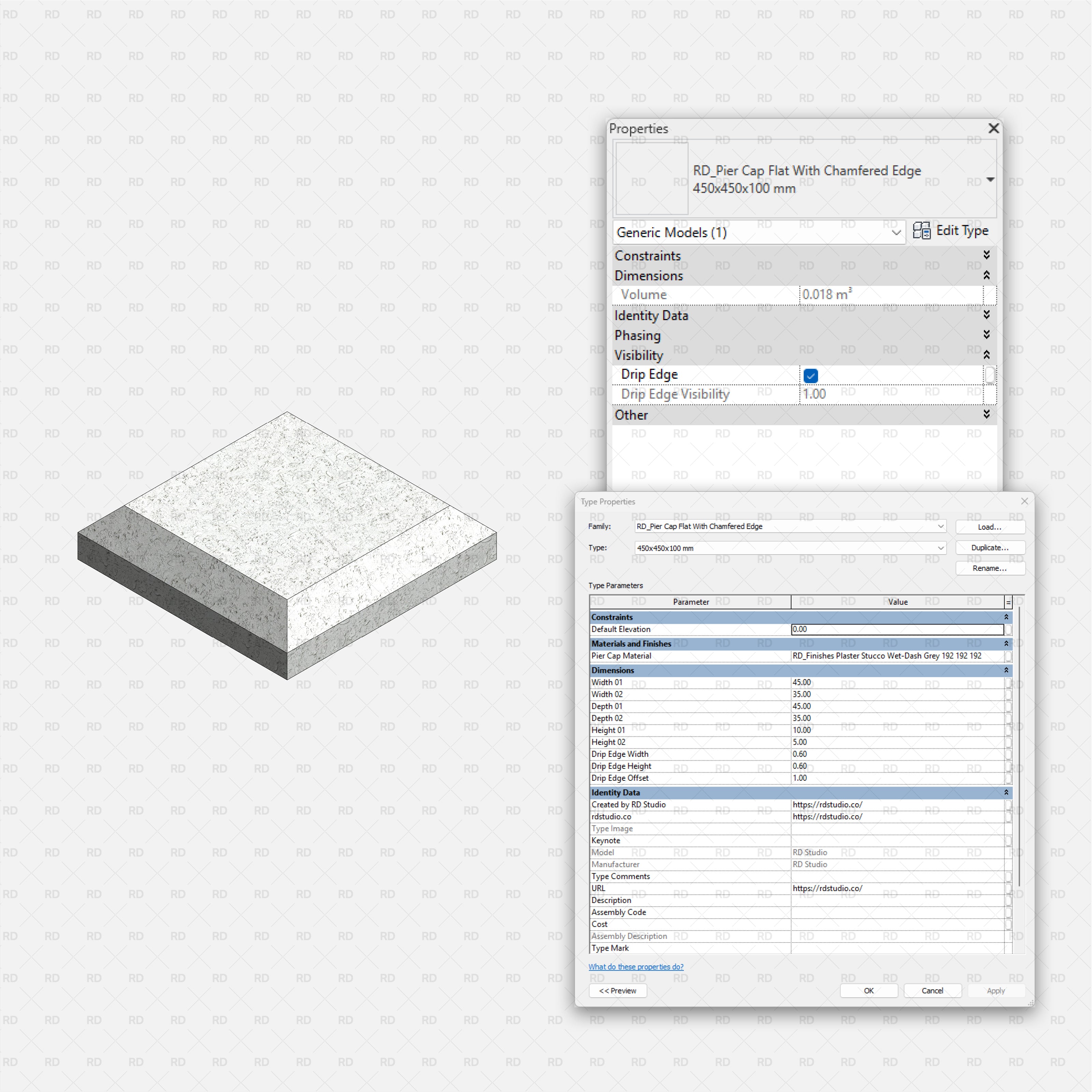 Revit Pier Caps RD Studio BIM Blocks RFA - Flat Pier Cap With Chamfered Edge Block
