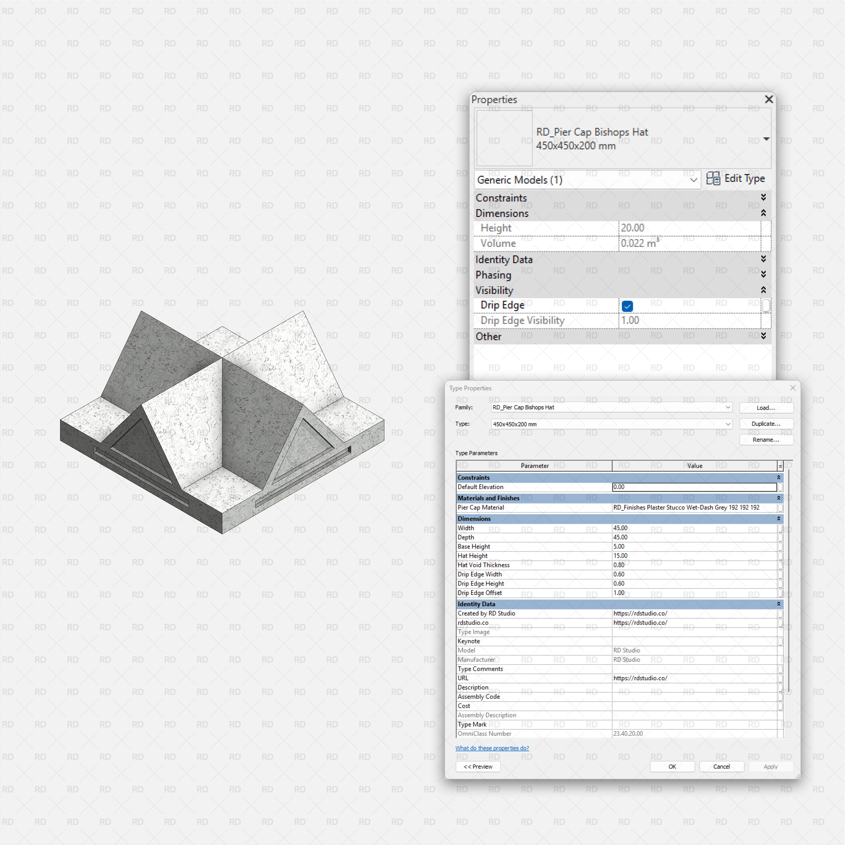 Revit Pier Caps RD Studio BIM Blocks RFA - Pier Cap Bishop’s Hat Concrete Block