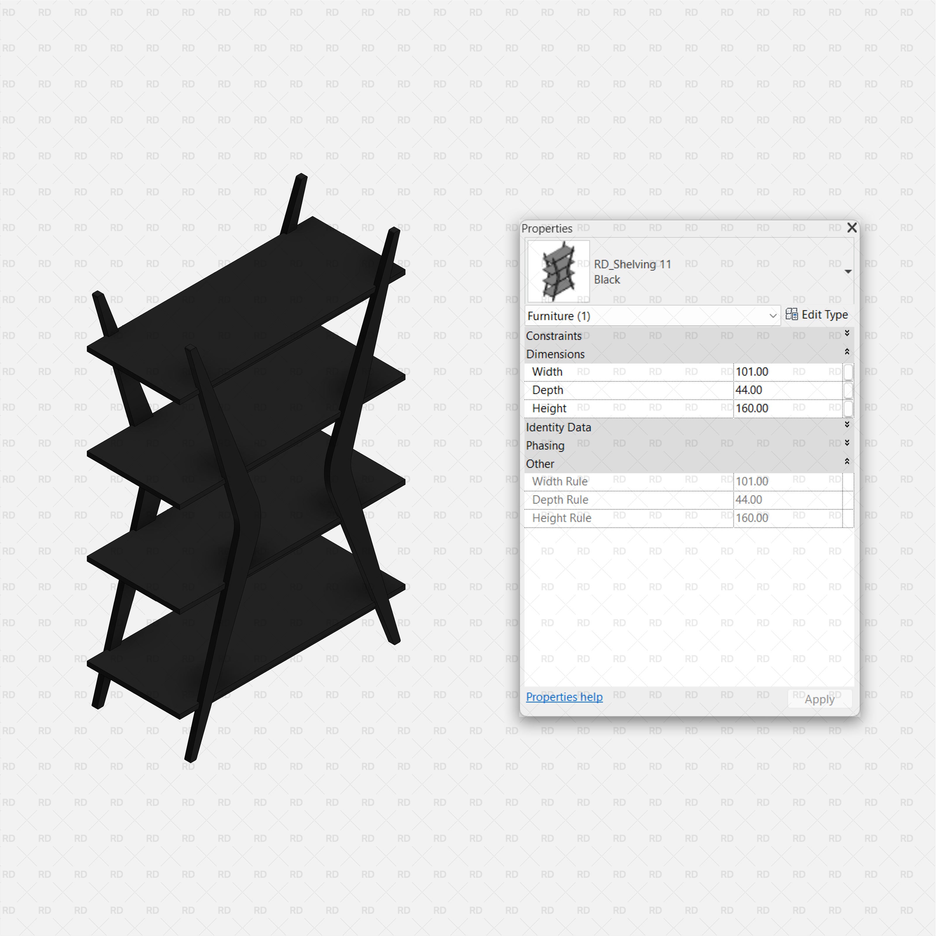 revit 3D Shelving Collection 02 RD Studio BIM blocks rfa Black Angled X-Frame Display Shelf With Three Tiers
