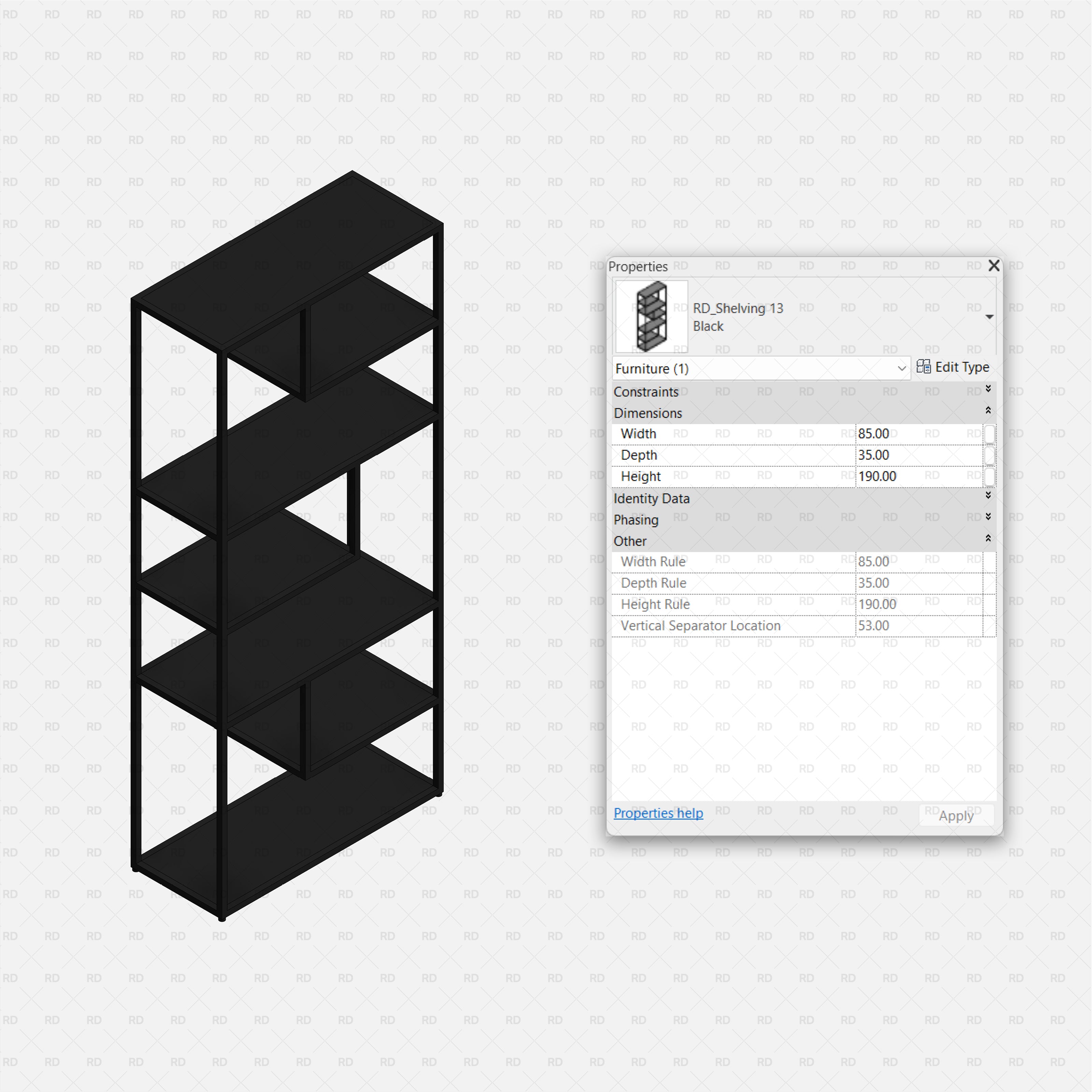 revit 3D Shelving Collection 02 RD Studio BIM blocks rfa Minimal Black Box-Frame Rack With Even Tiers