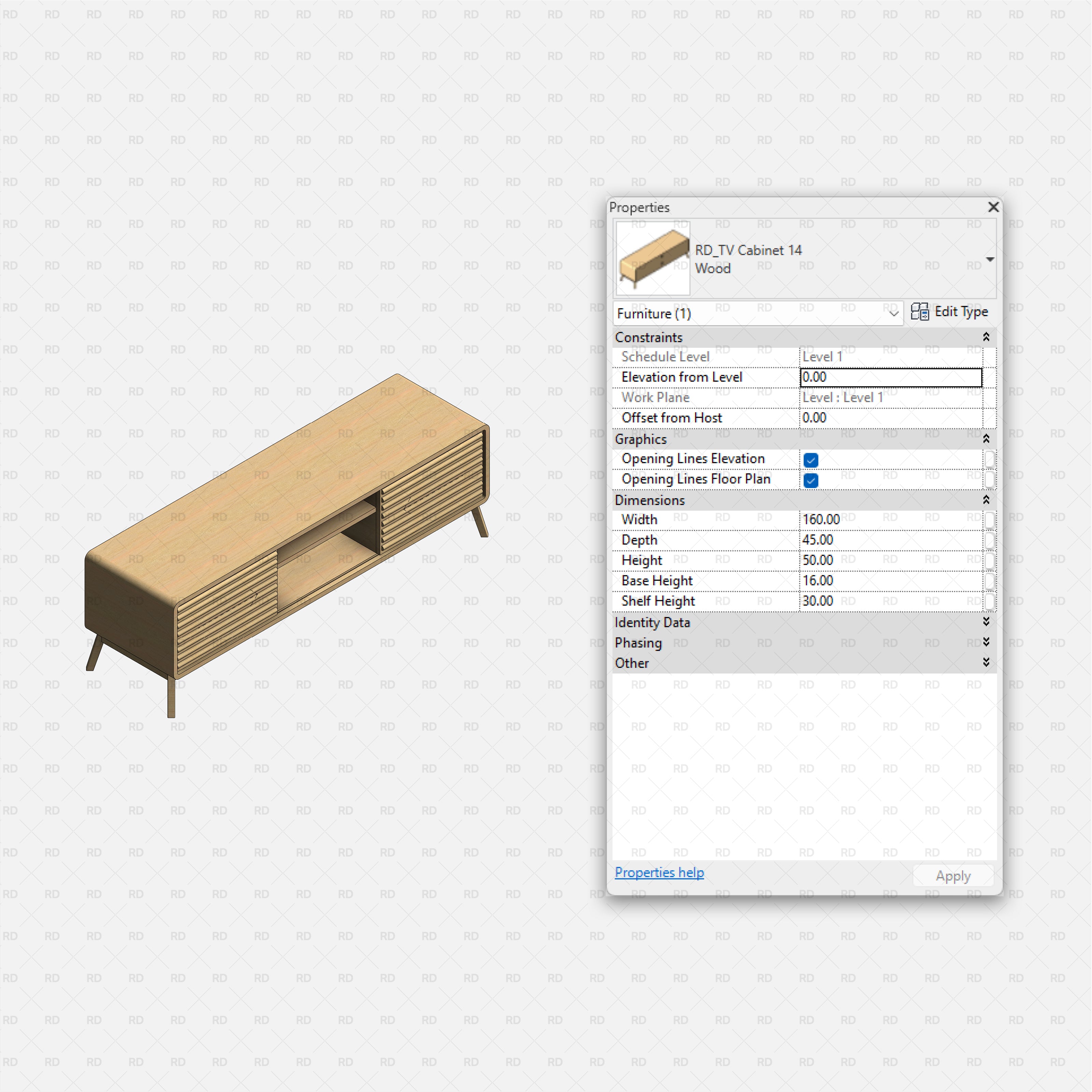 revit tv stands RD Studio BIM blocks rfa β Louvered Front TV Cabinet 14 With Central Niche