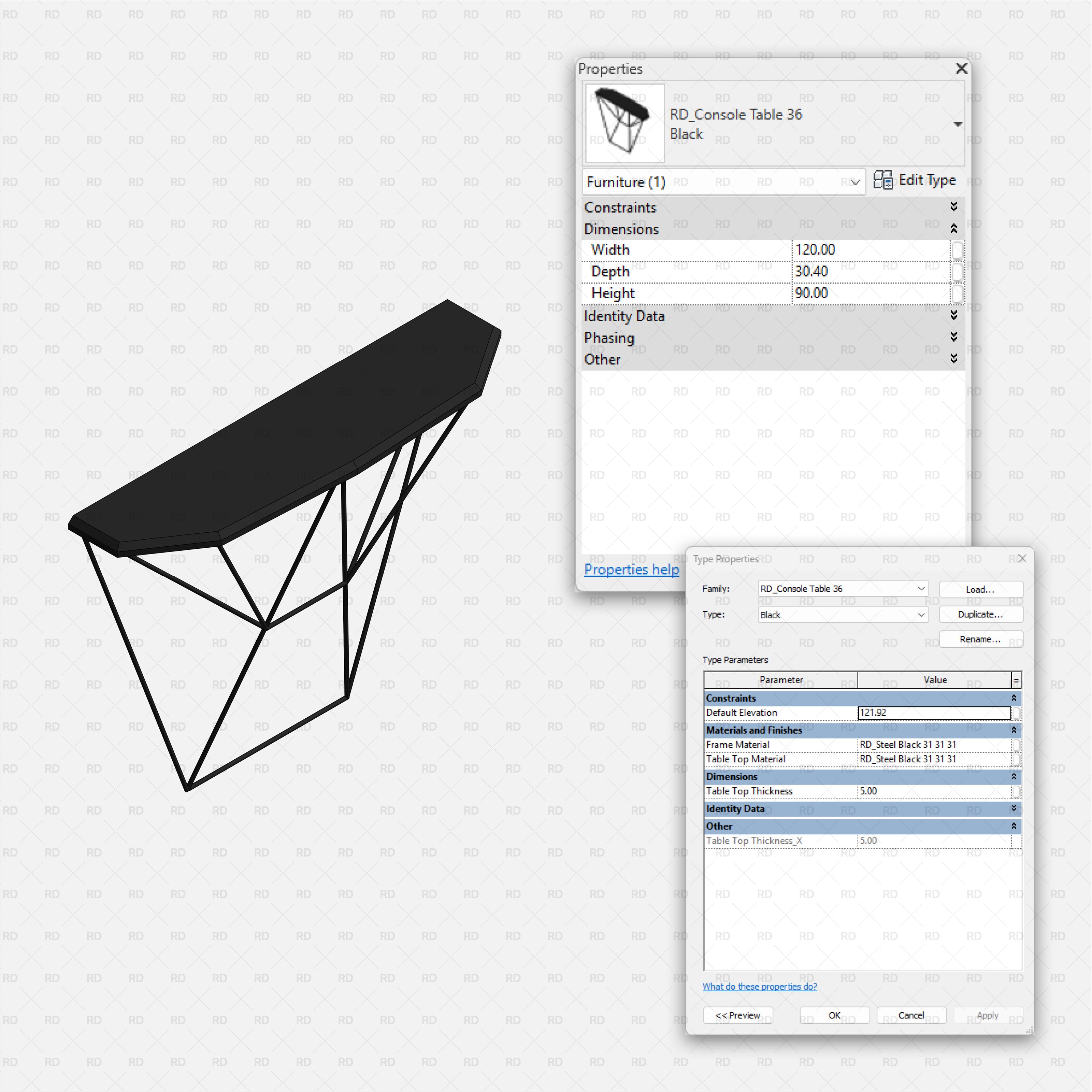 revit metal console table RD Studio BIM blocks rfa Faceted top console with geometric truss base