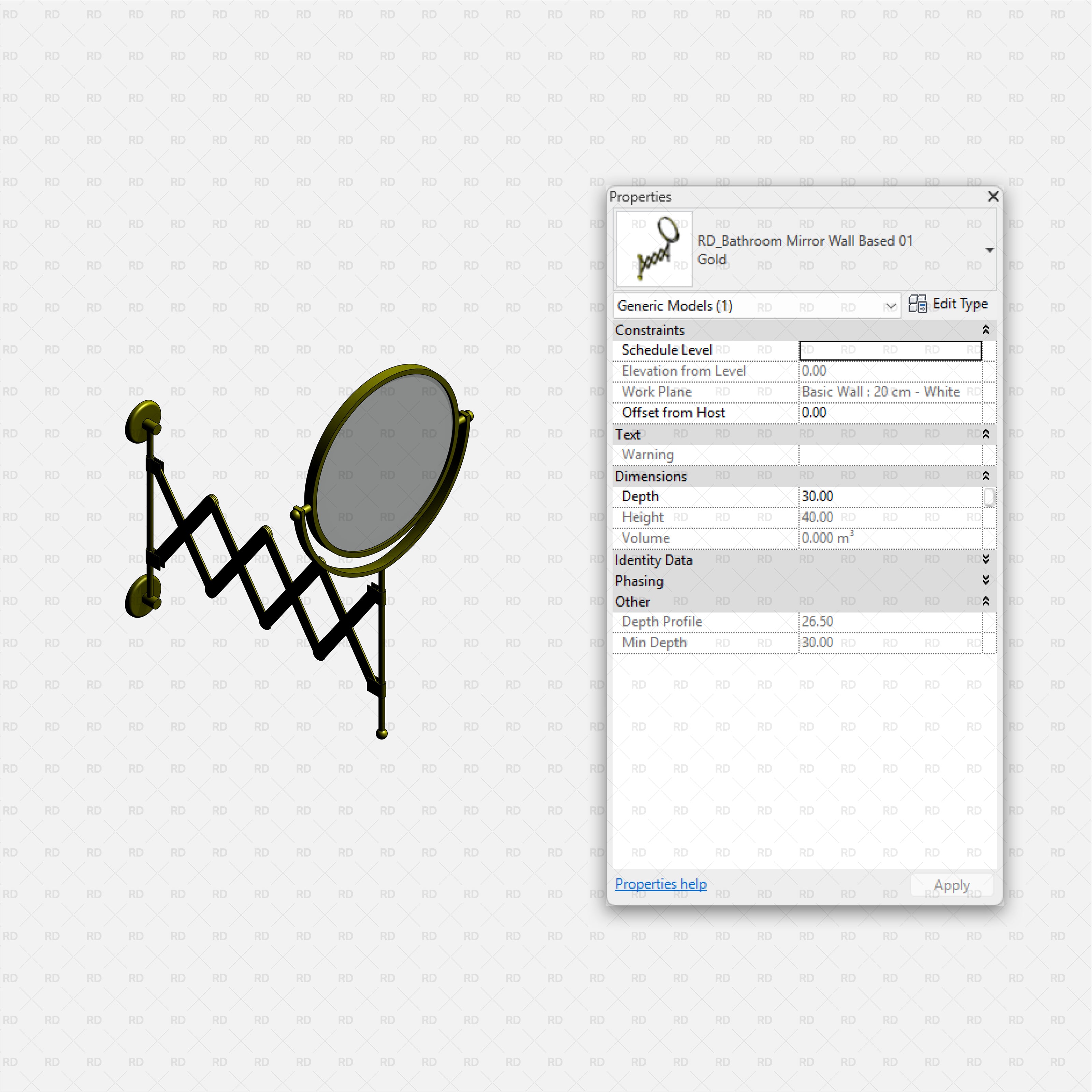 Revit Bathroom Furniture Accessories RD Studio BIM Blocks RFA - Gold Wall Mounted Accordion Vanity Mirror Family