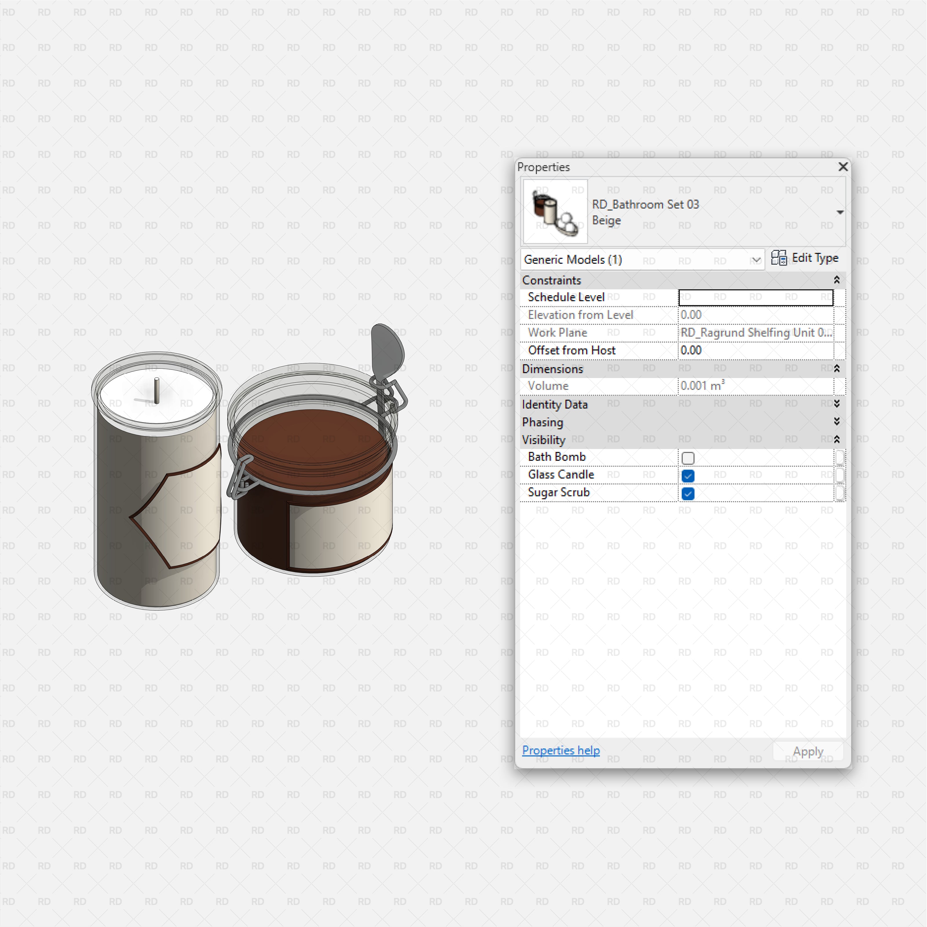Revit Bathroom Furniture Accessories RD Studio BIM Blocks RFA Glass Candle And Sugar Scrub Jar Set Family
