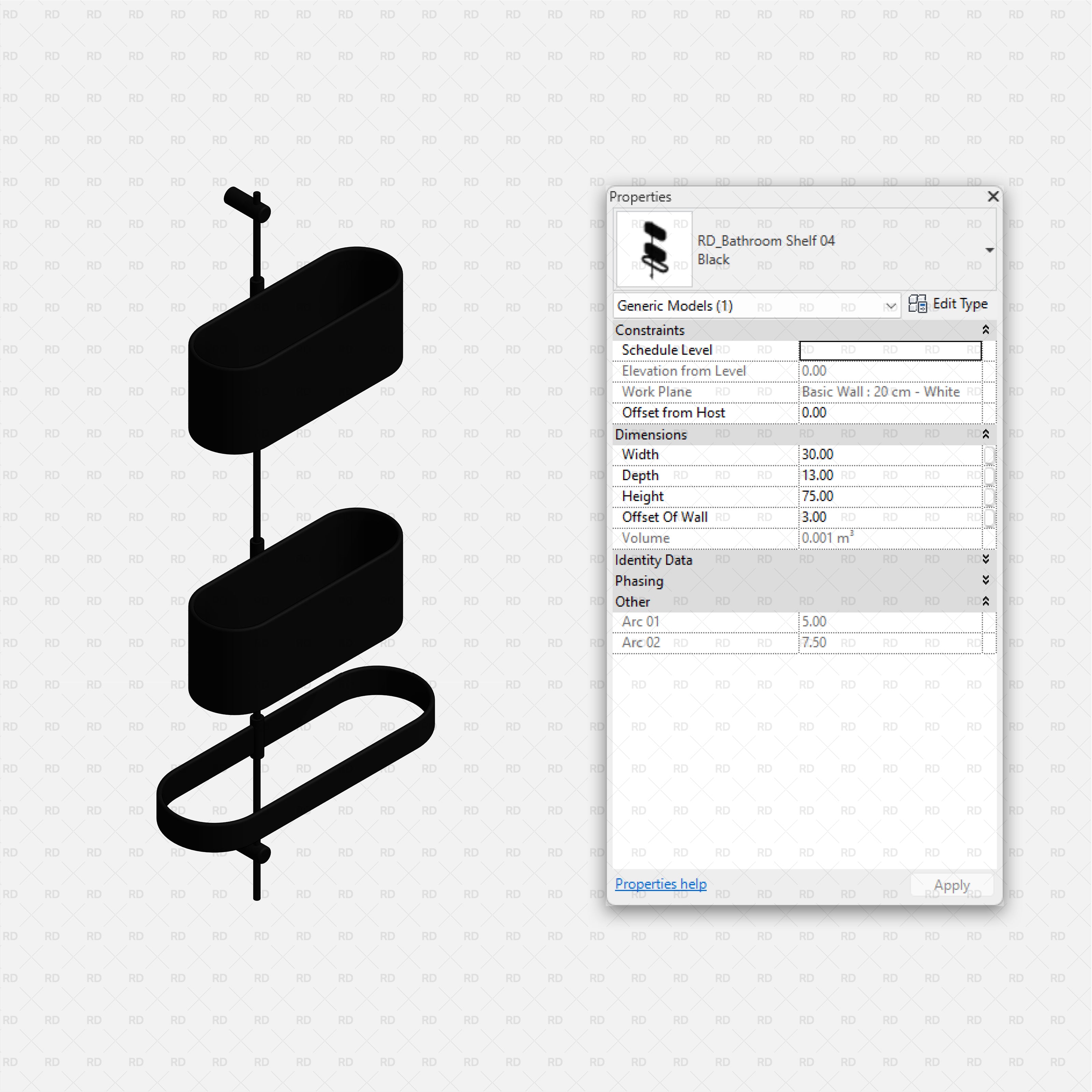 Revit Bathroom Furniture Accessories RD Studio BIM Blocks RFA Black Two Tier Oval Bathroom Caddy With Towel Bar Family