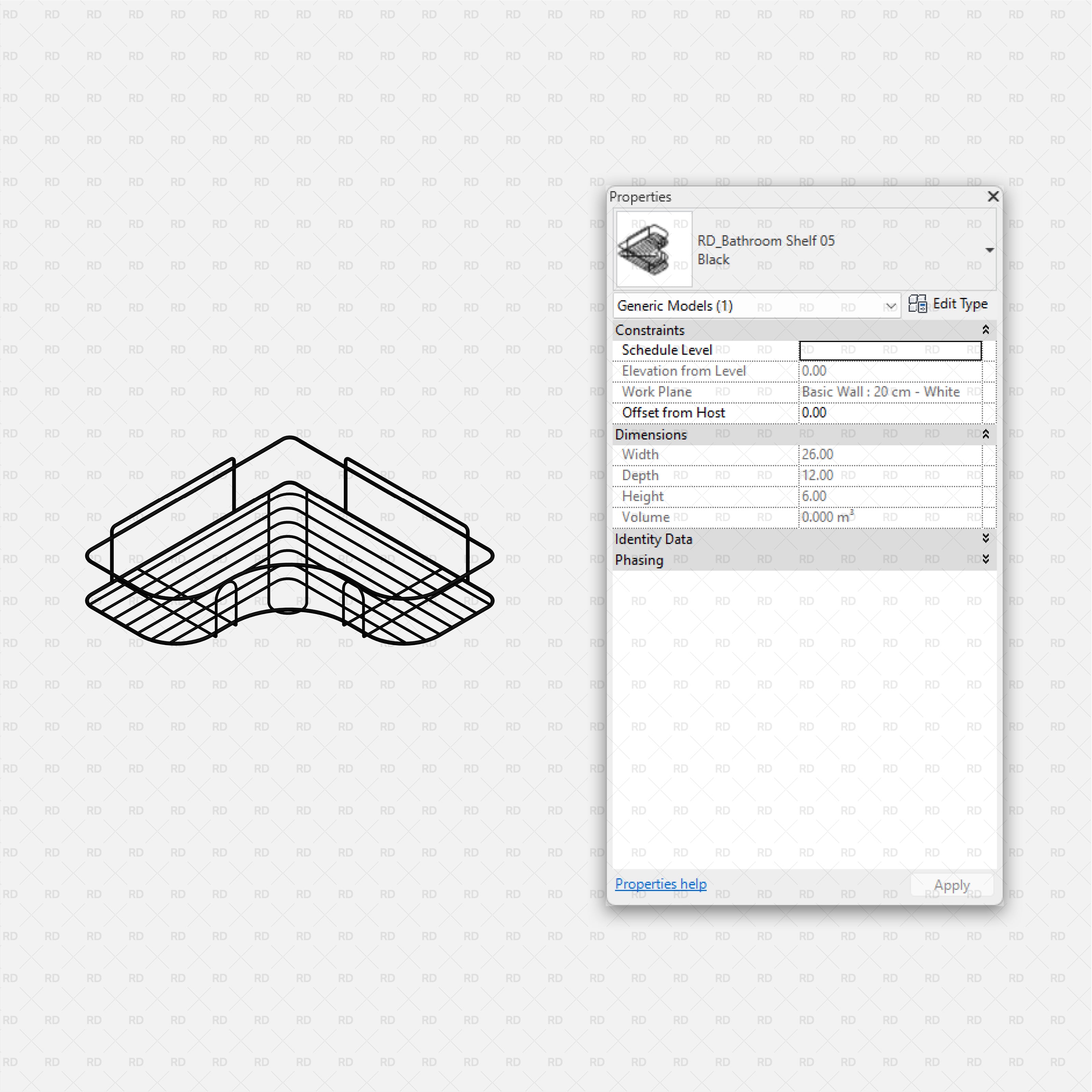 Revit Bathroom Furniture Accessories RD Studio BIM Blocks RFA Black Wire Corner Shower Basket Shelf Family
