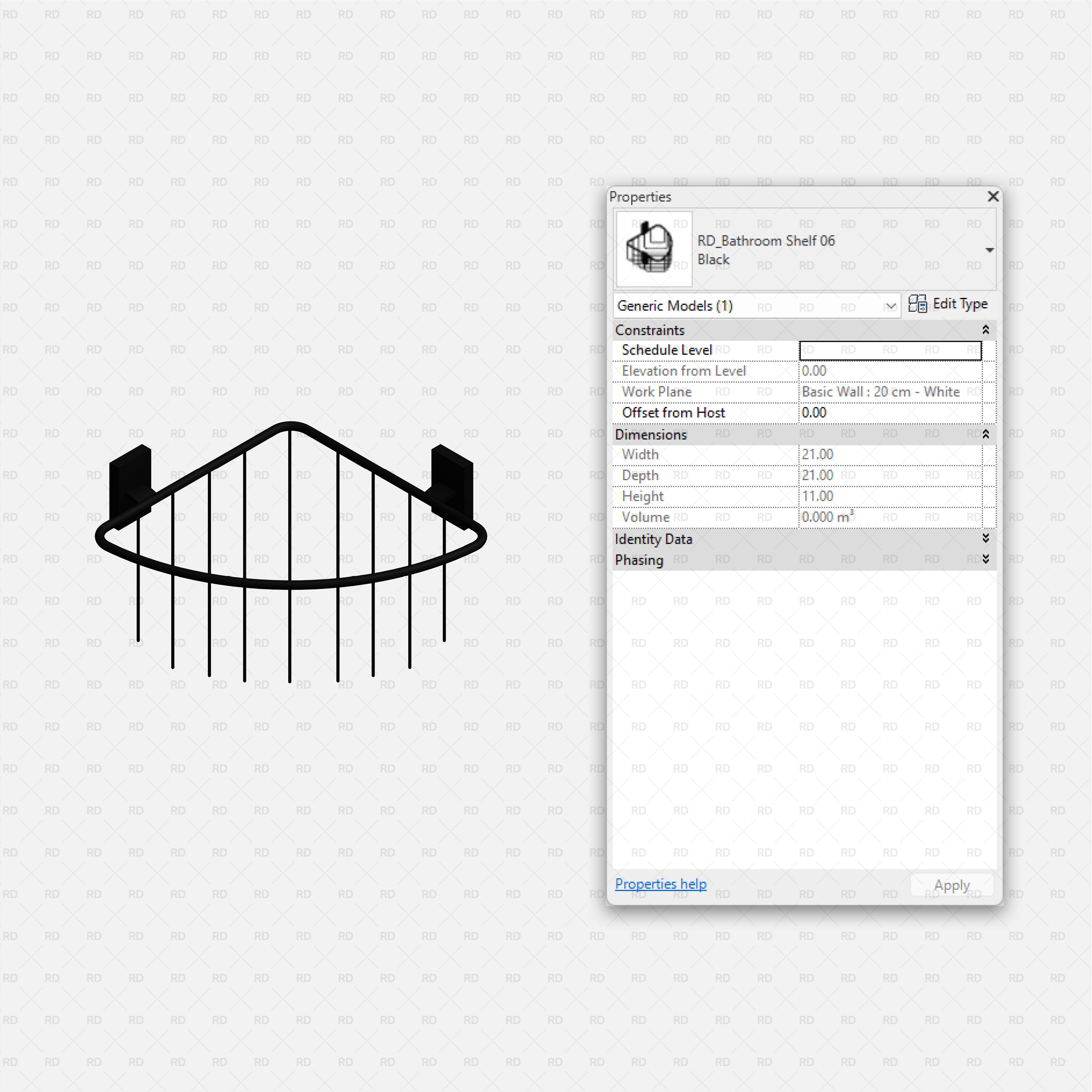Revit Bathroom Furniture Accessories RD Studio BIM Blocks RFA Black Wire Curved Corner Shelf Basket Family