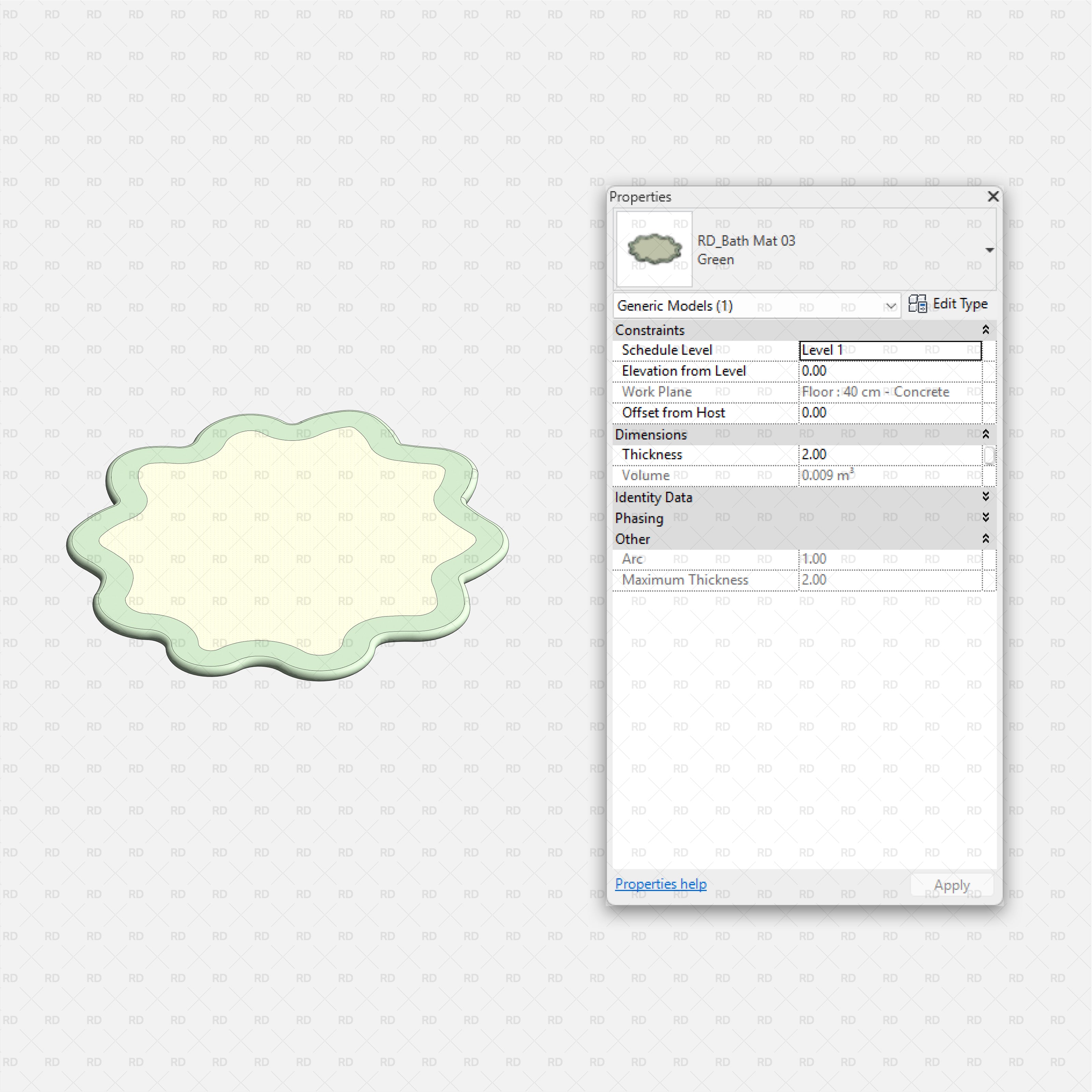 Revit Bathroom Furniture Accessories RD Studio BIM Blocks RFA - Scalloped Green Bath Mat Family