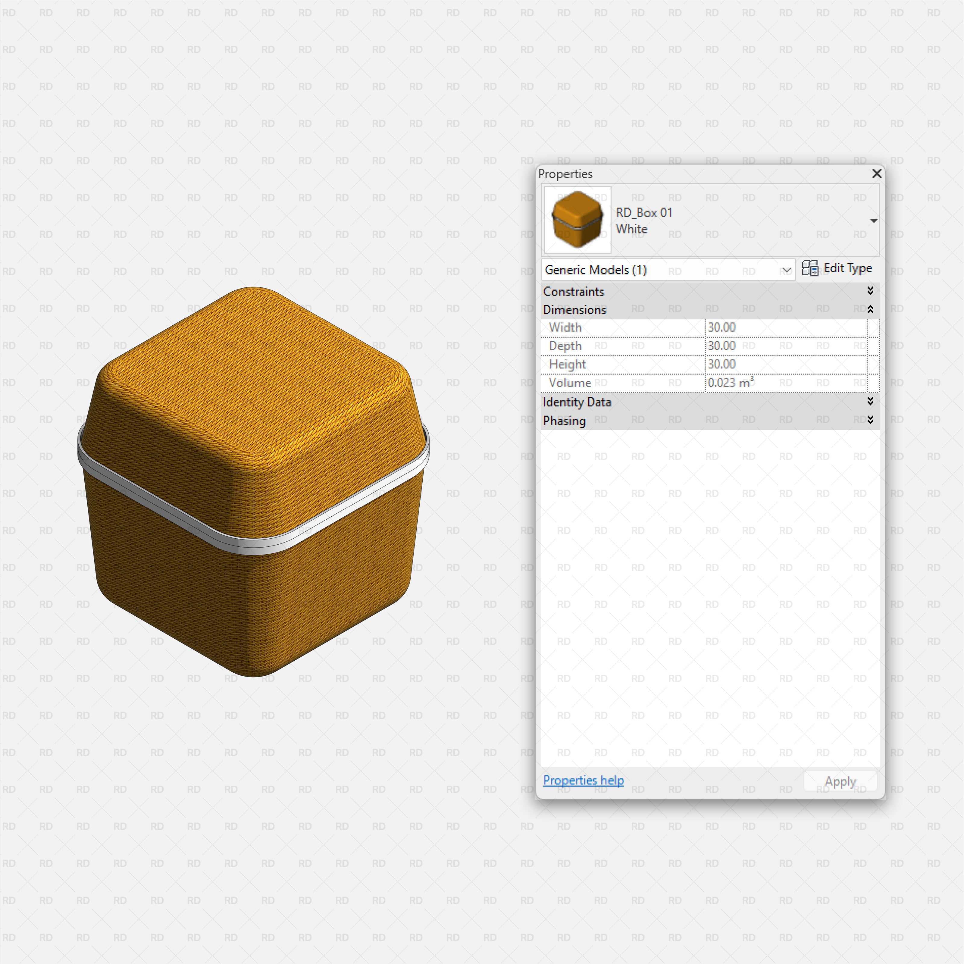 Revit Bathroom Furniture Accessories RD Studio BIM Blocks RFA Mustard Square Storage Box With Lid Family