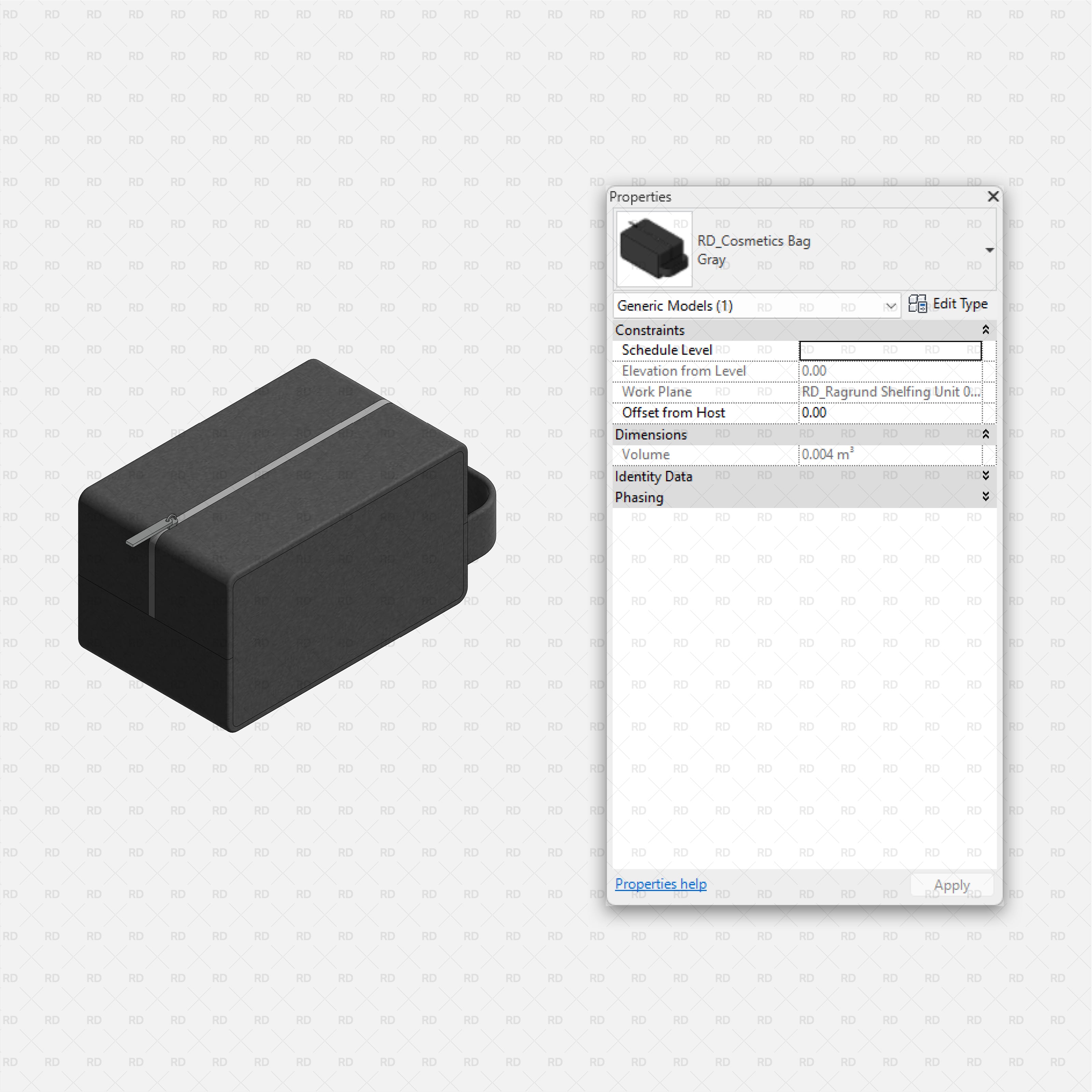 Revit Bathroom Furniture Accessories RD Studio BIM Blocks RFA Gray Rectangular Cosmetics Travel Bag Family