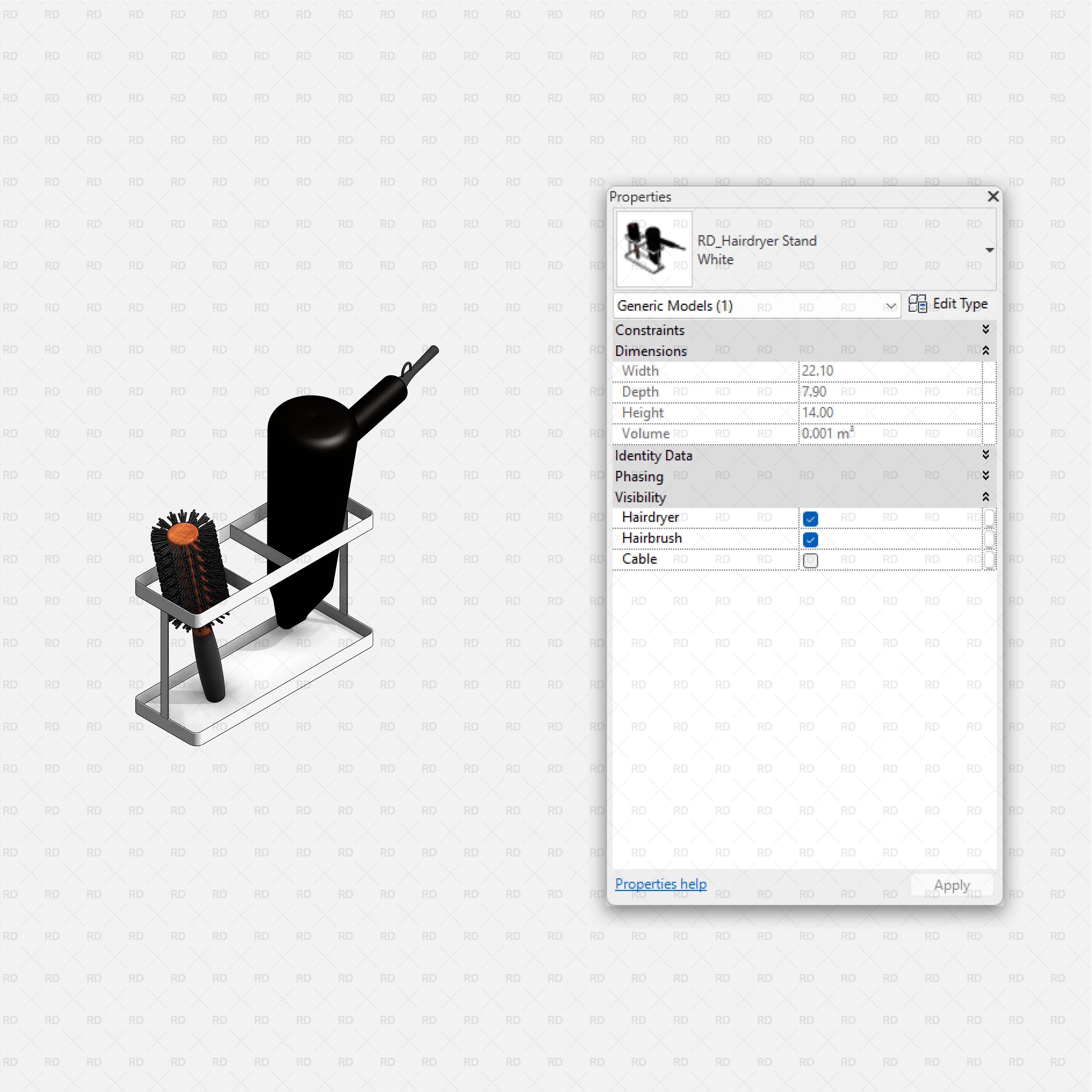 Revit Bathroom Furniture Accessories RD Studio BIM Blocks RFA Hairdryer And Brush Stand Organizer Family
