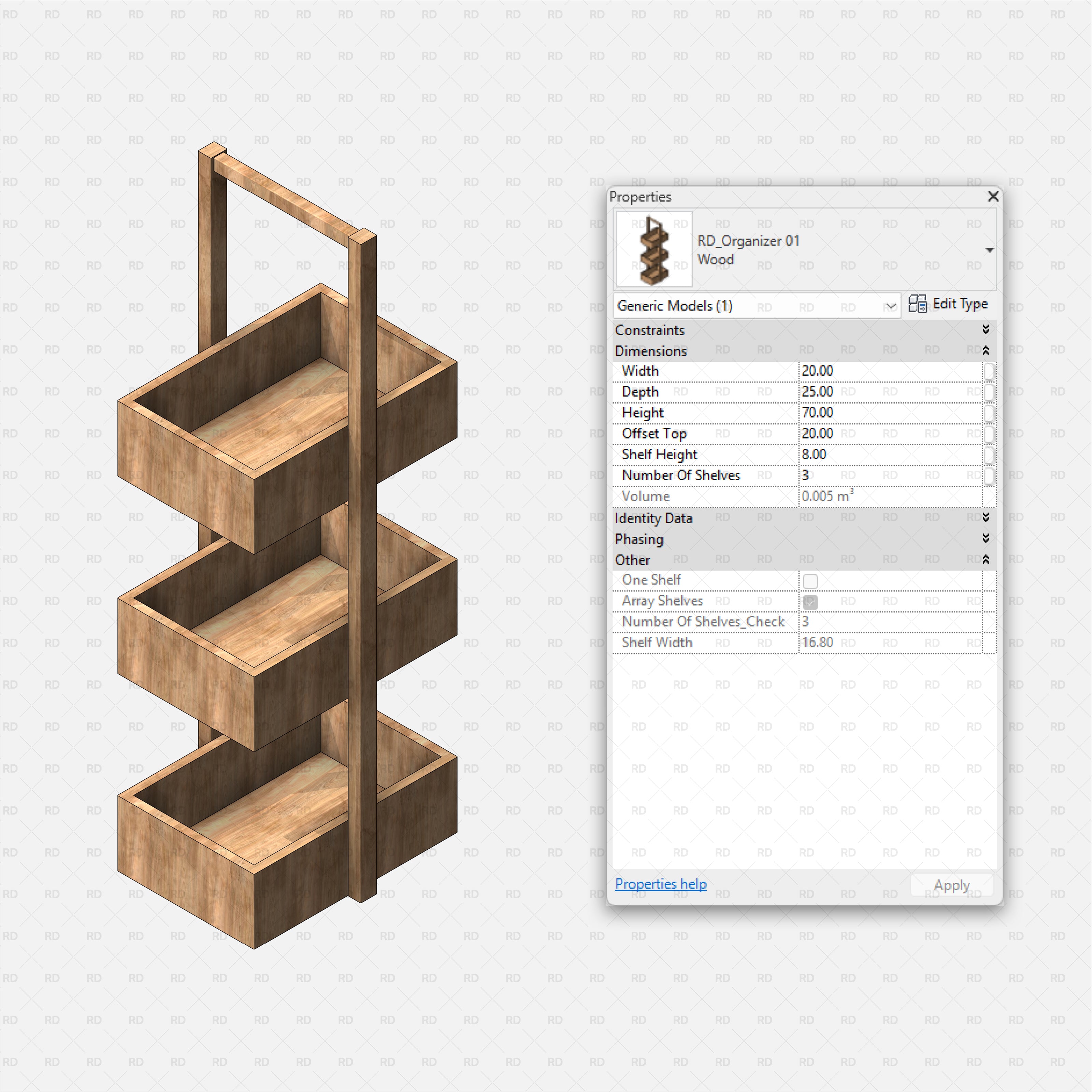 Revit Bathroom Furniture Accessories RD Studio BIM Blocks RFA Wood Three Tier Organizer With Handle Family