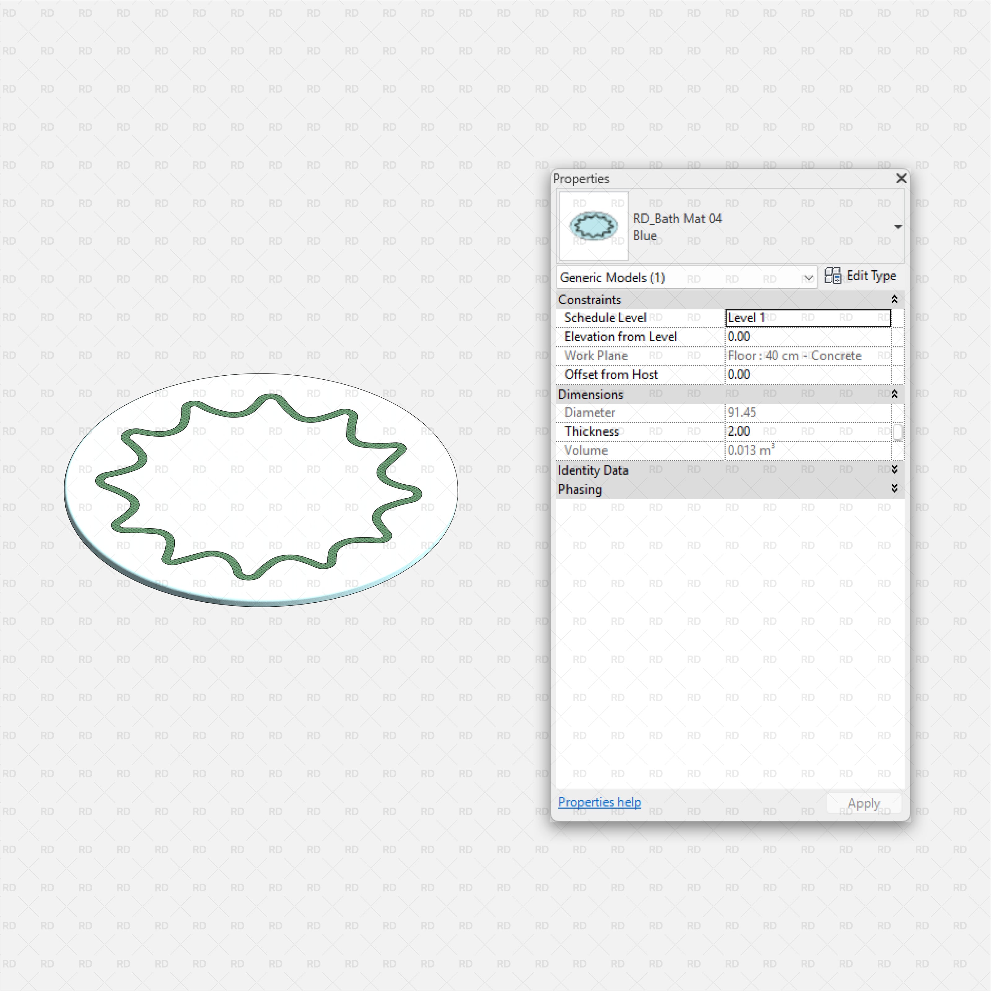 Revit Bathroom Furniture Accessories RD Studio BIM Blocks RFA - Round Blue Outline Bath Mat Family