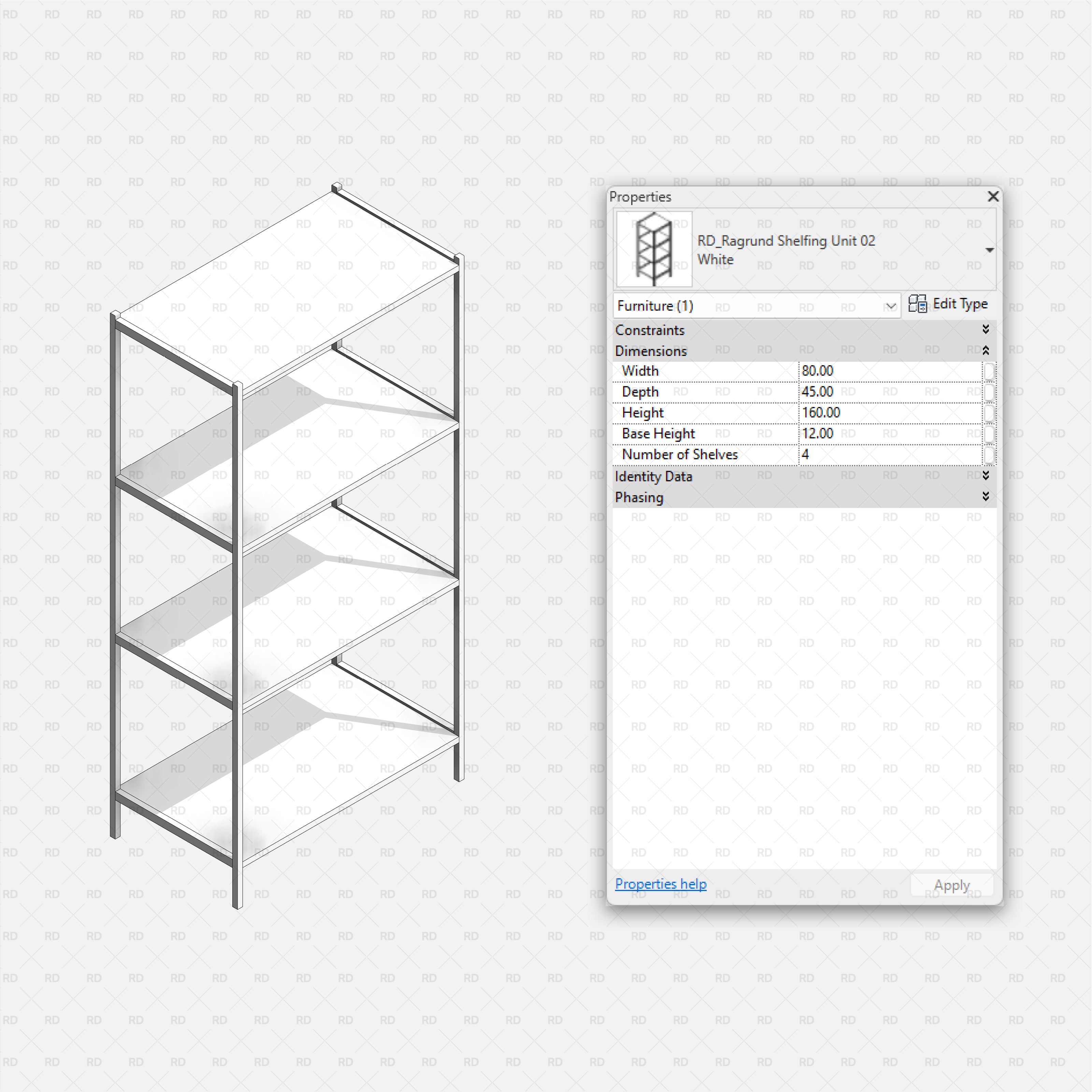 Revit Bathroom Furniture Accessories RD Studio BIM Blocks RFA White Four Shelf Metal Bathroom Rack Unit Family
