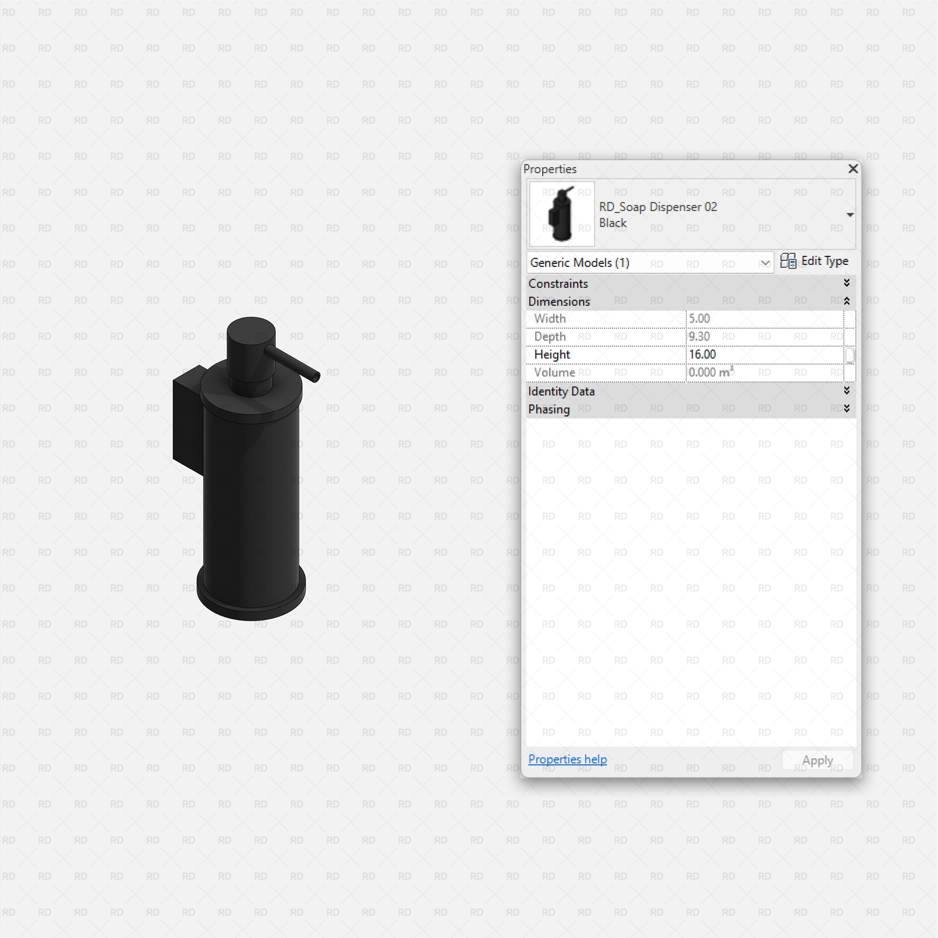 Revit Bathroom Furniture Accessories RD Studio BIM Blocks RFA Black Wall Mounted Soap Dispenser 02 Family